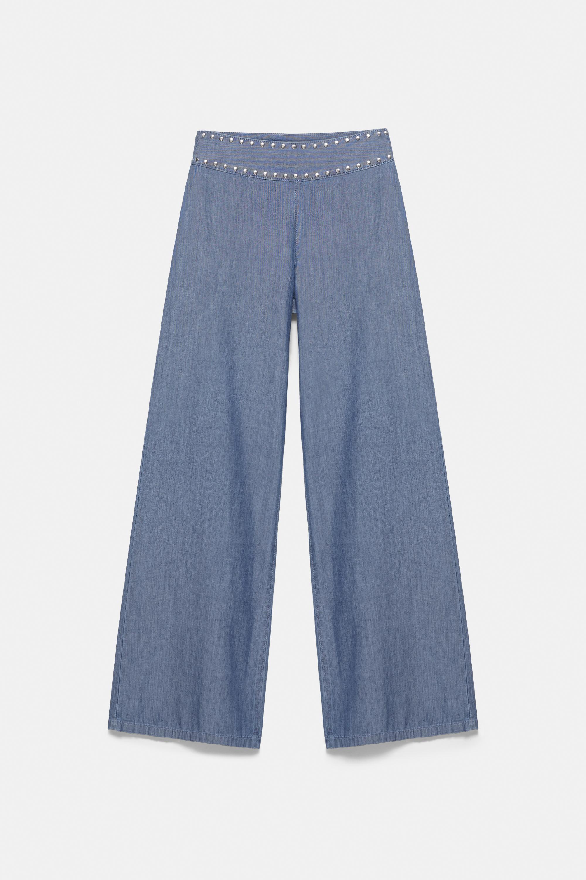 Wide-leg jeans with studs — Dark blue