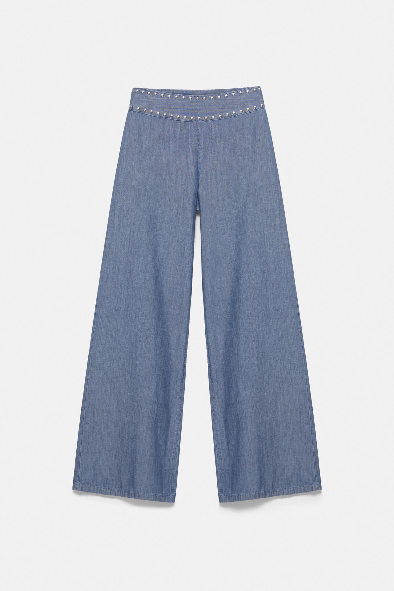 Wide-leg jeans with studs — Dark blue