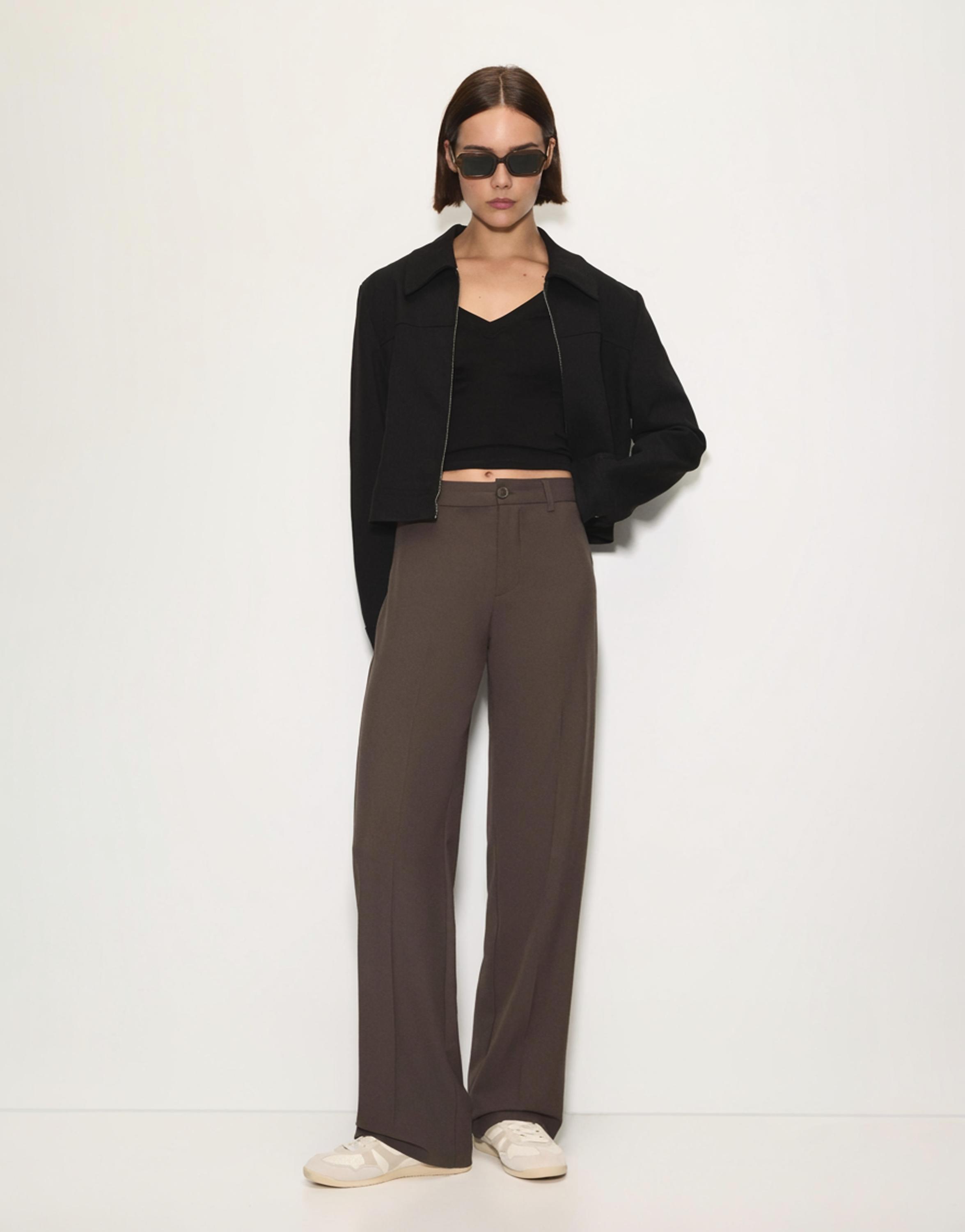 Smart high-waist straight-leg trousers — Dark brown