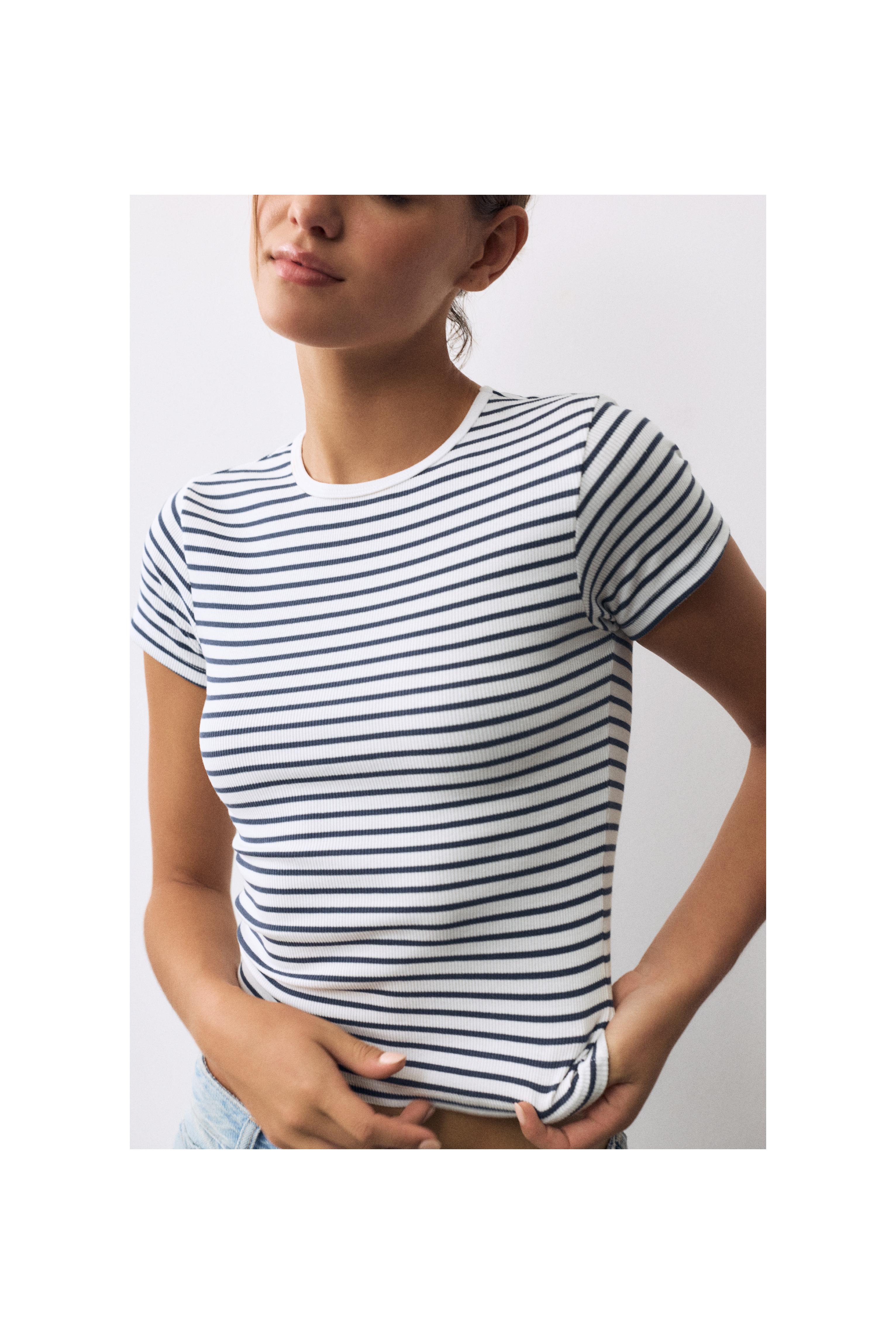Ribbed short sleeve T-shirt — Striped