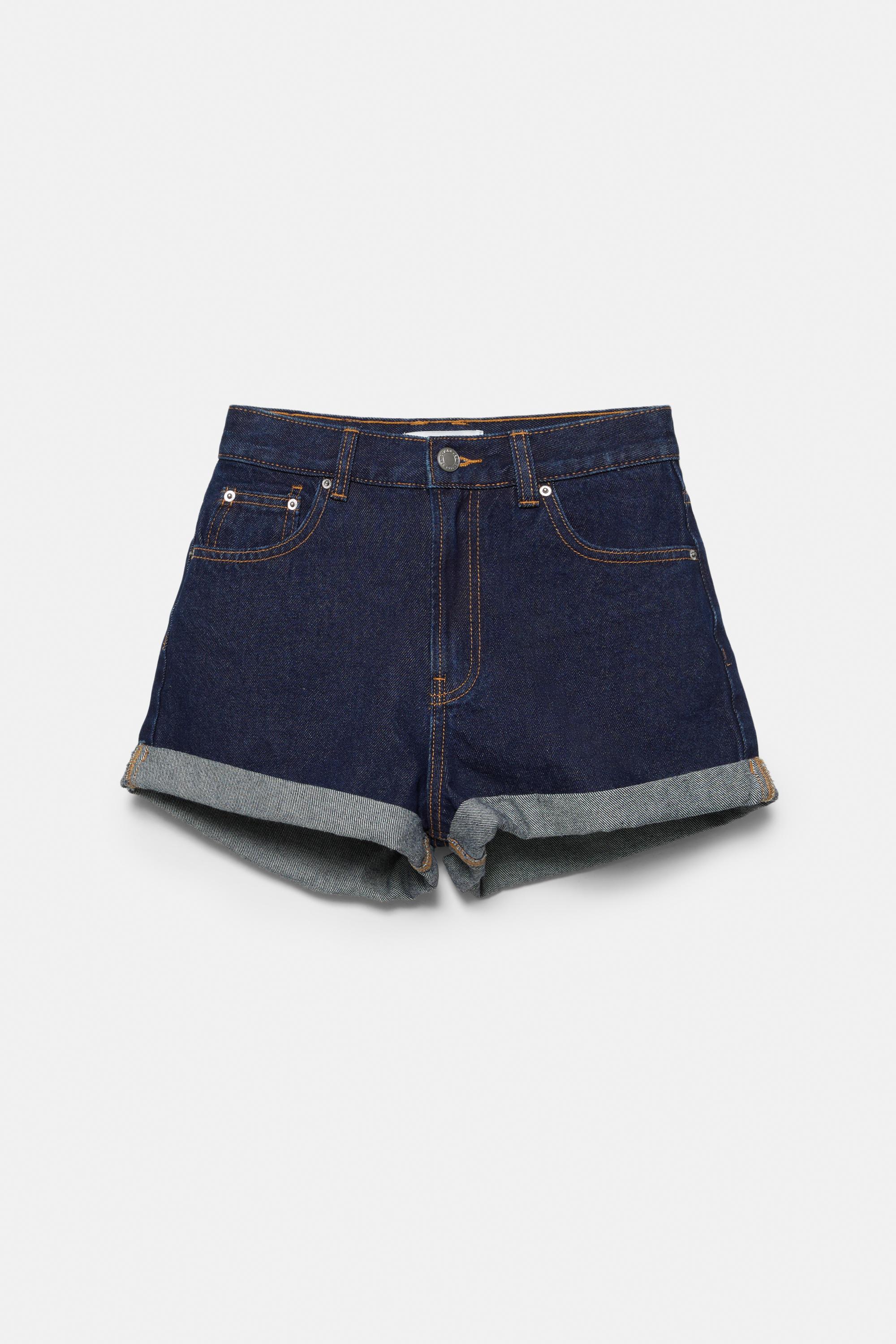 Mom fit paçası kıvrık denim şort