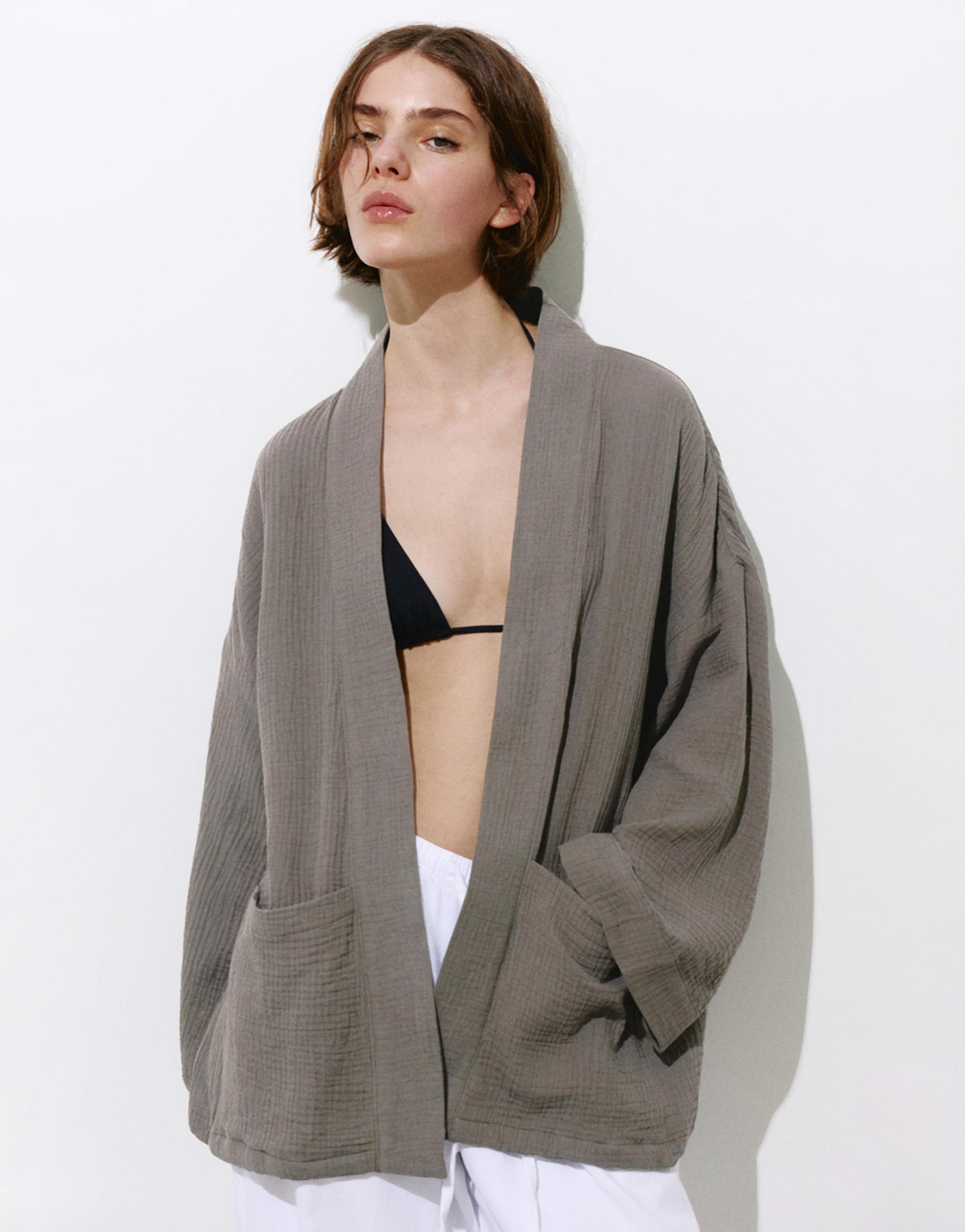 Crepe kimono — Dark khaki