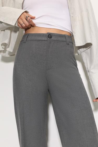 Smart high-waist straight-leg trousers — Grey 3