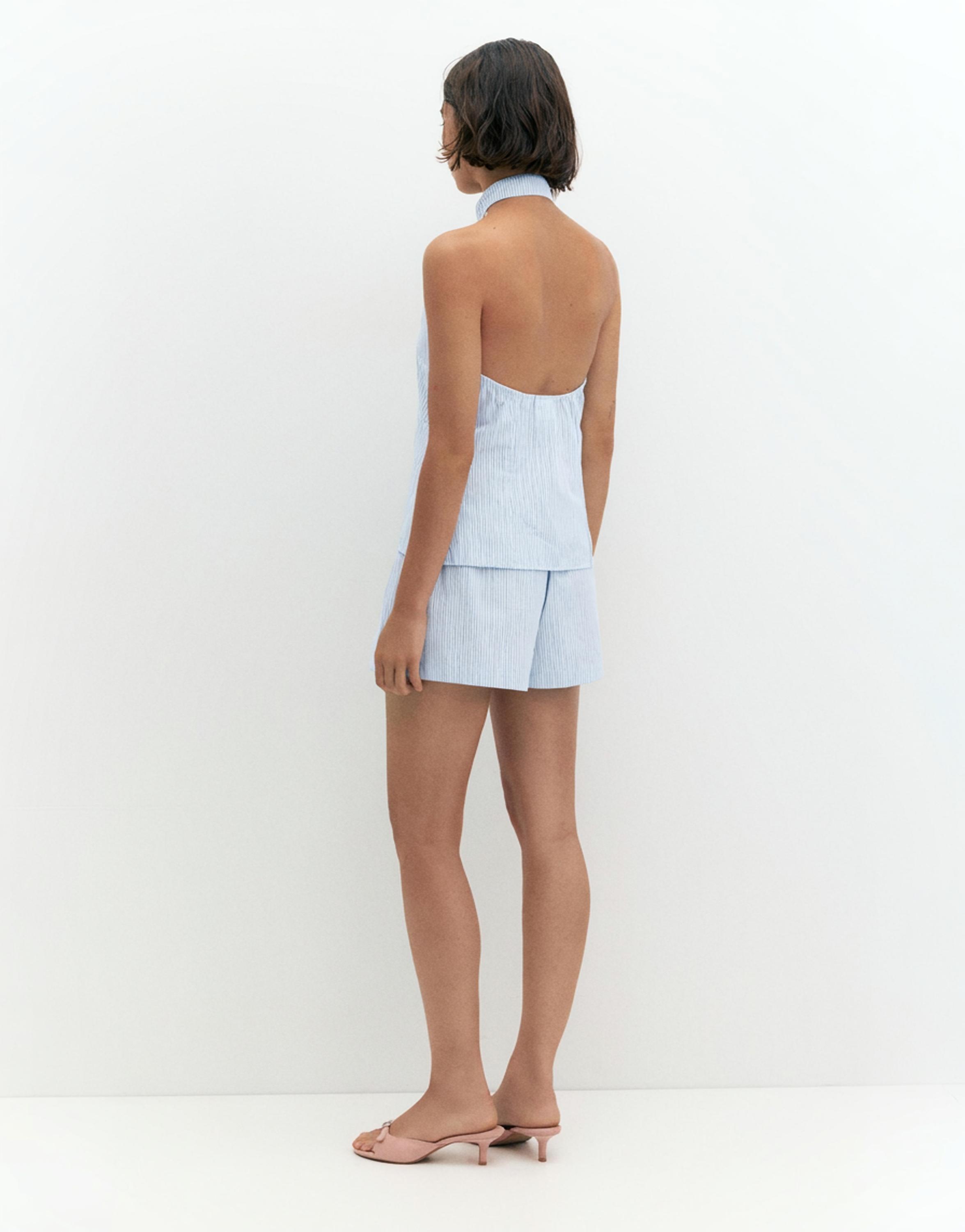 Striped halter toggle top — Water blue