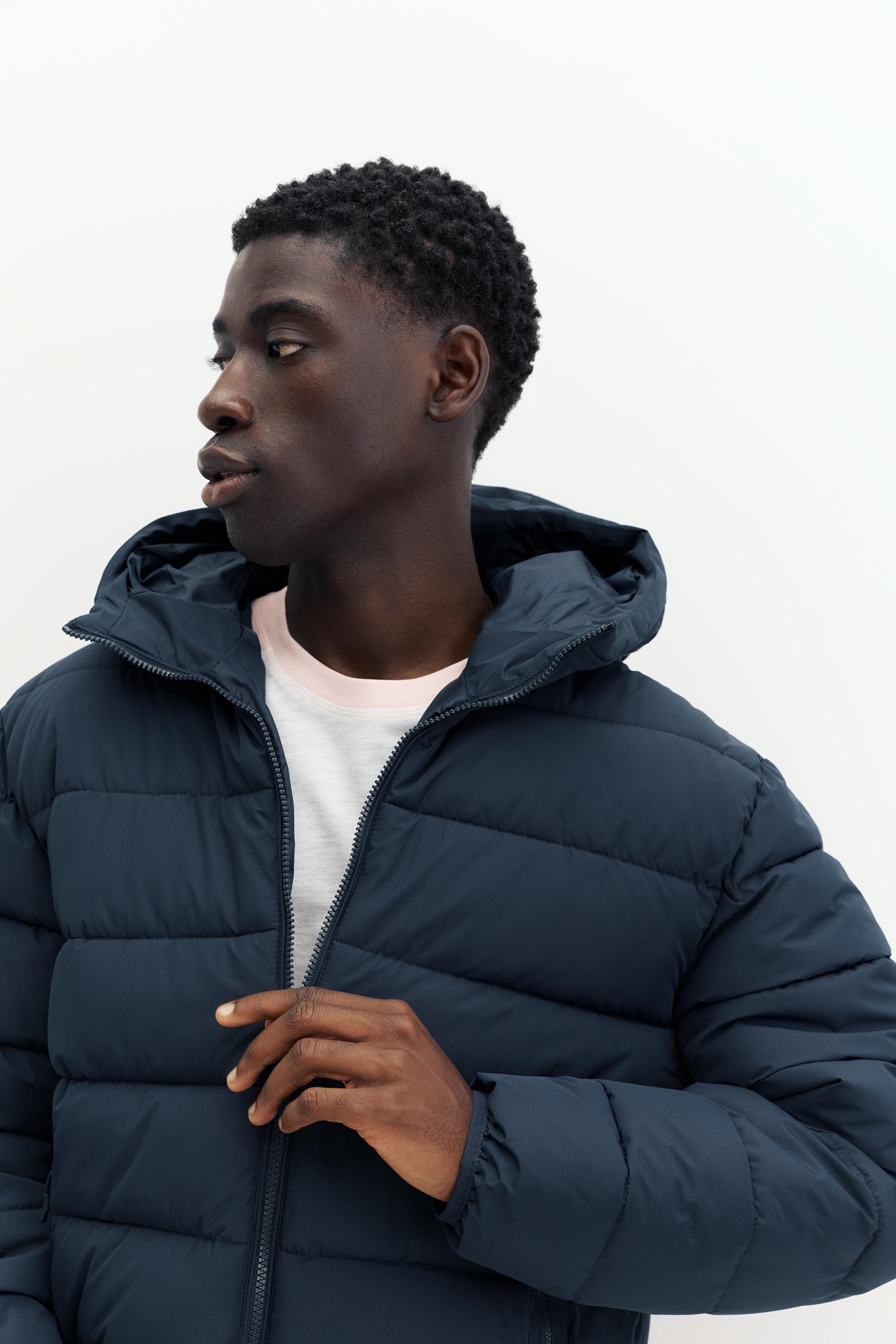 Puffer jacket with hood — Dark blue