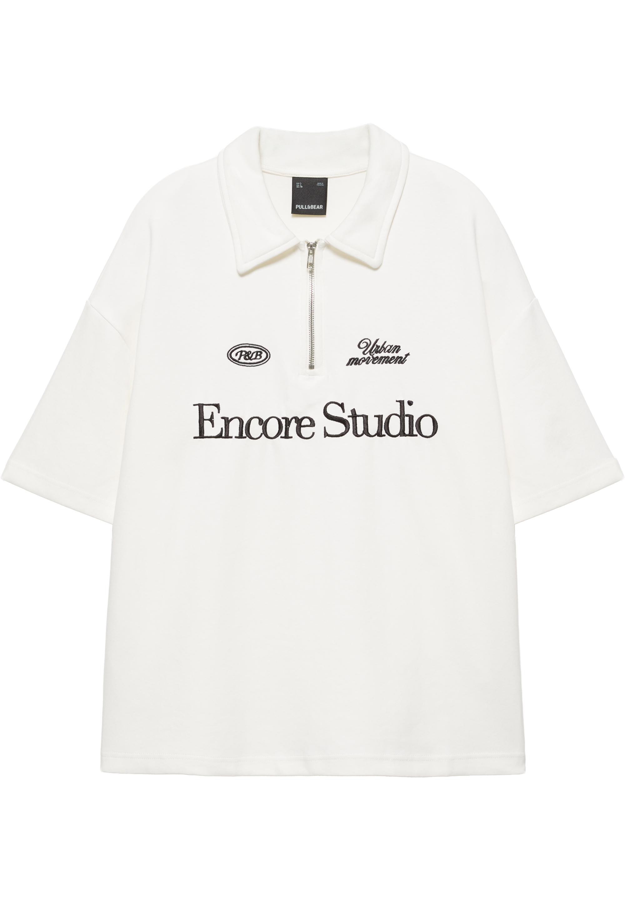 Graphic zip-up interlock polo shirt — Off white