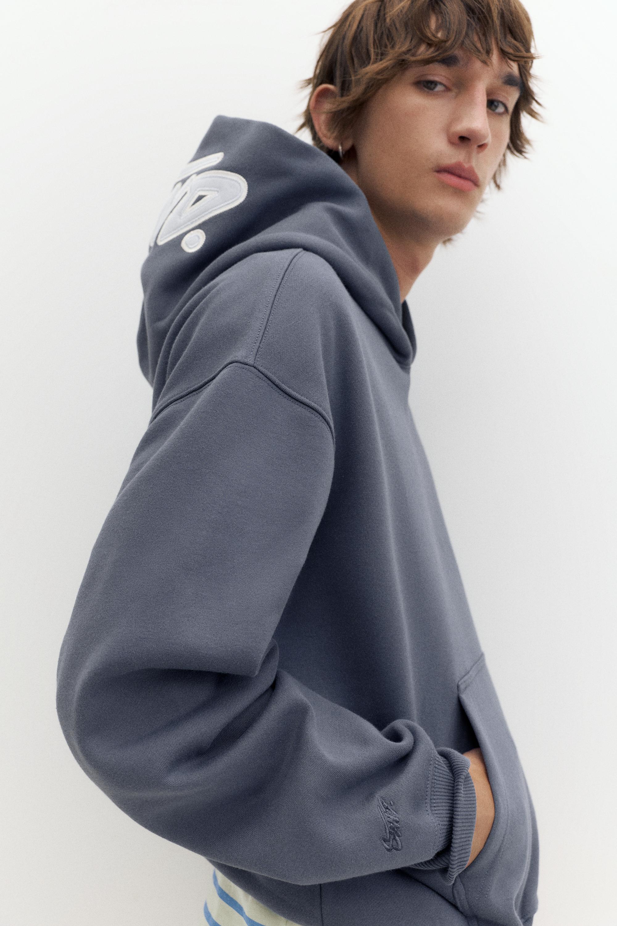STWD boxy-fit logo hoodie — Grey blue