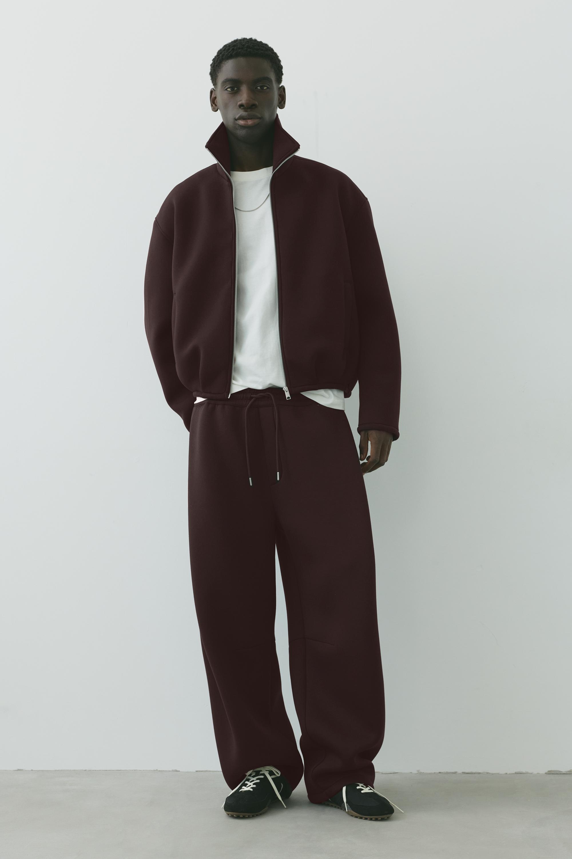 Neoprene-effect zip-up jacket — Brown