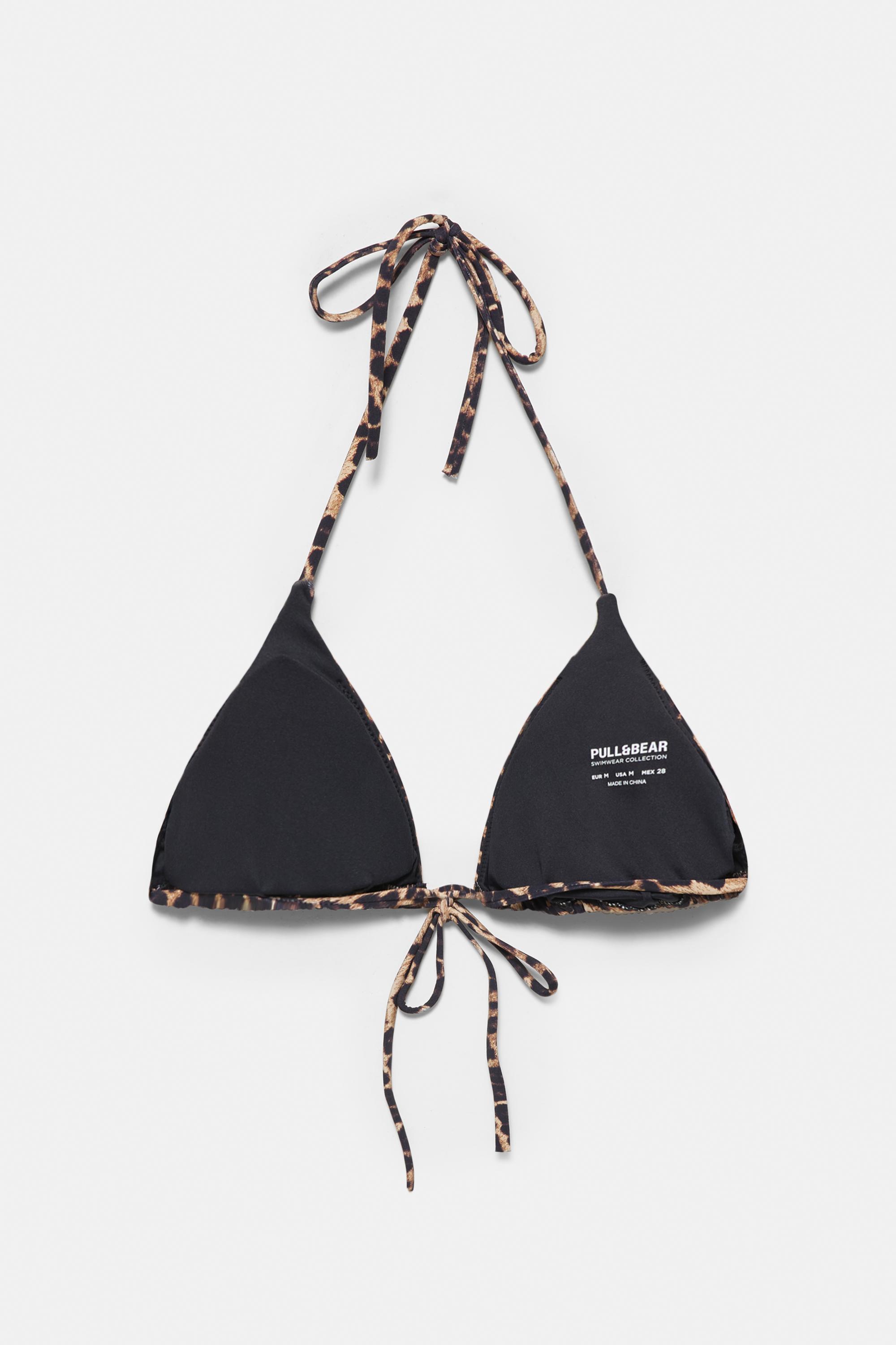 Leopard print triangle bikini top — Brown