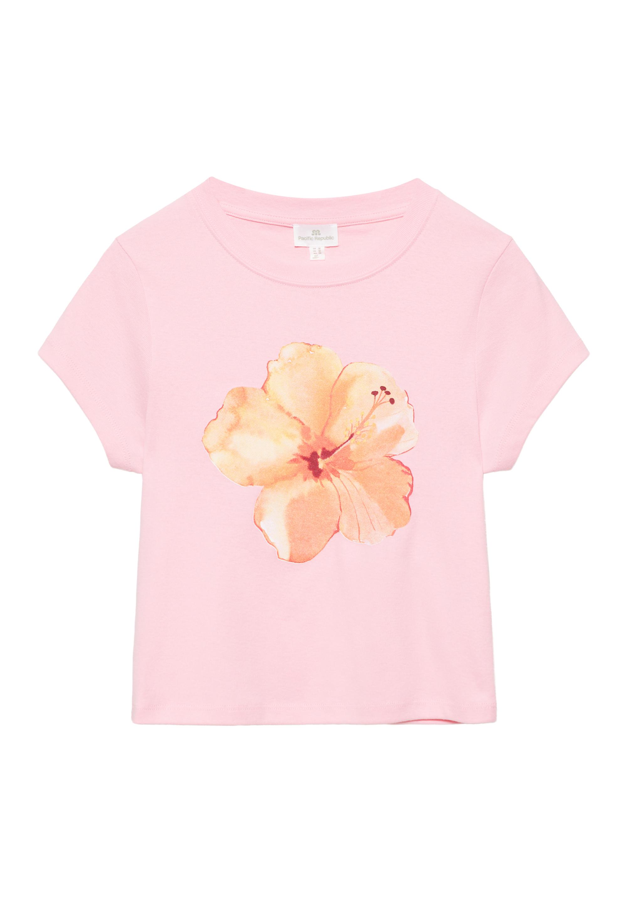 Pink hibiscus flower graphic T-shirt — Pale pink
