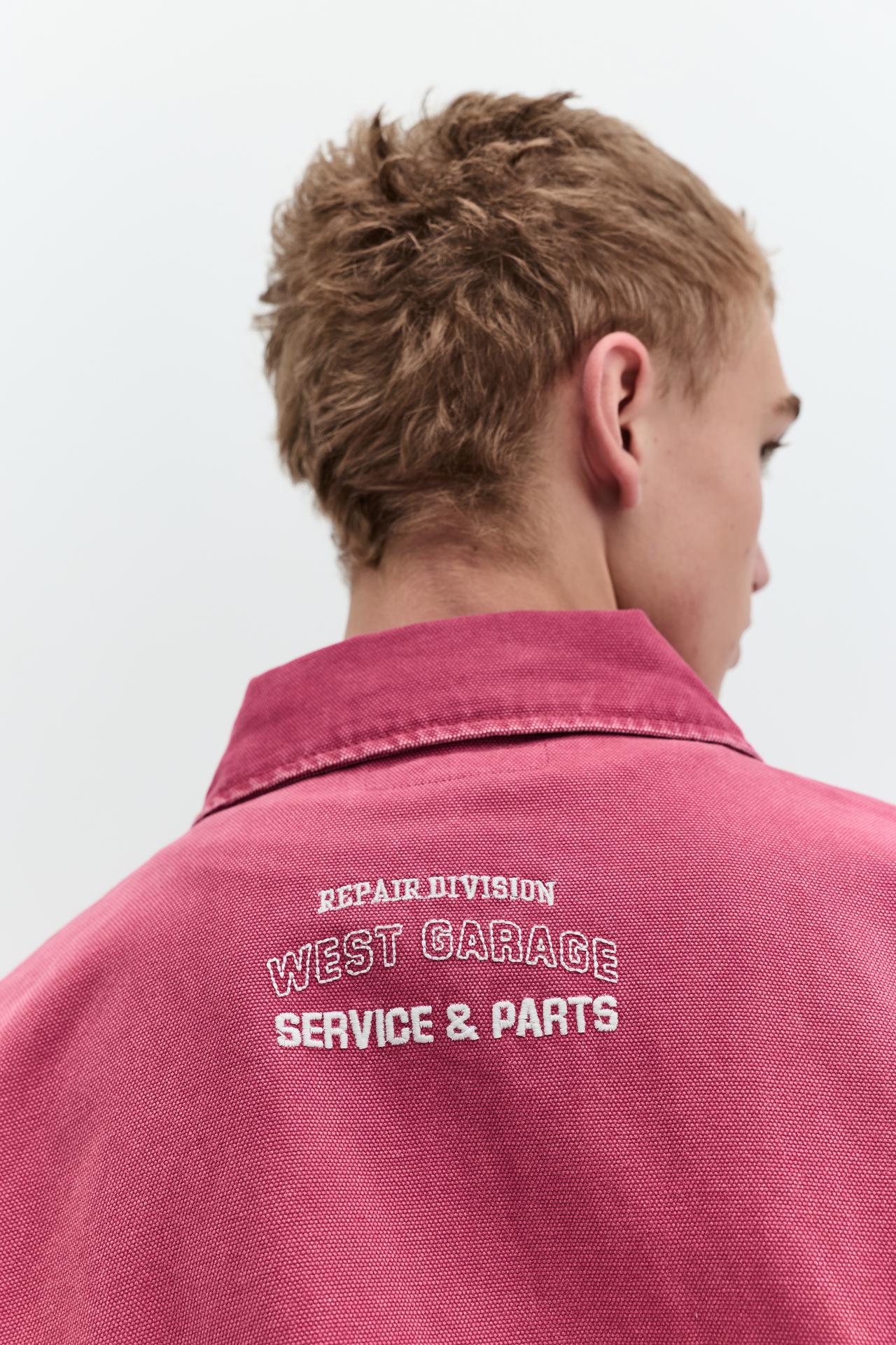 Patch zip-up overshirt — Medium red