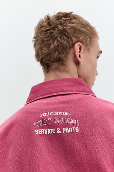 Patch zip-up overshirt — Medium red 5