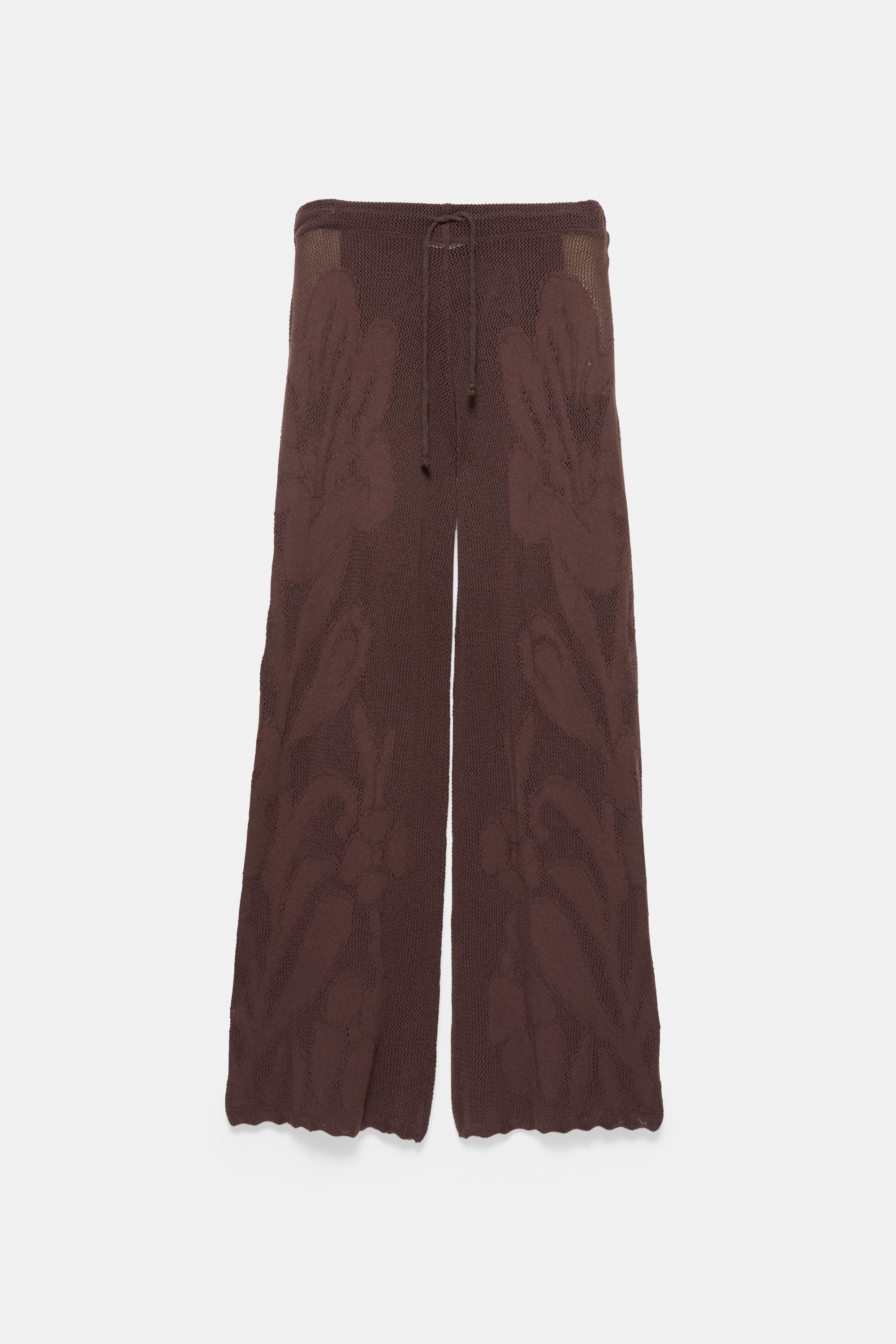Brown floral crochet trousers — Brown