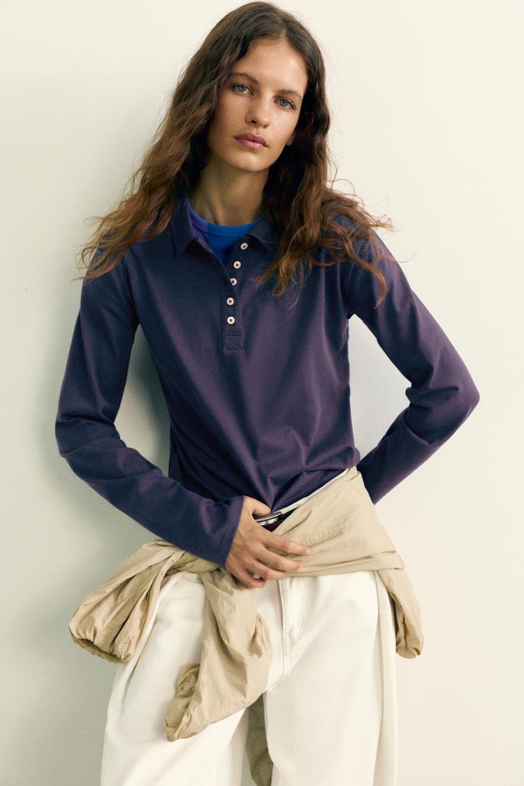 Long sleeve polo shirt — Navy