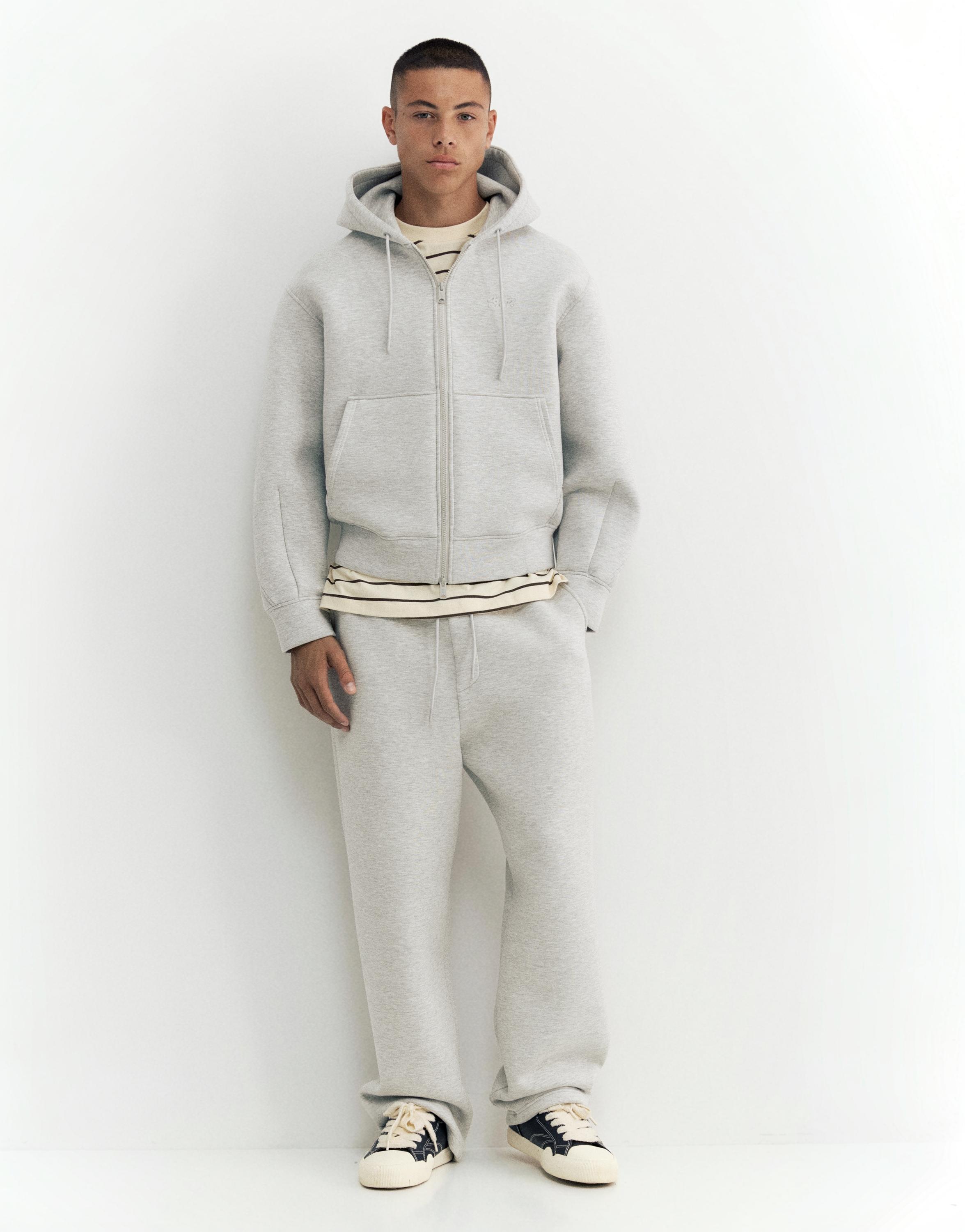 Neoprene-effect zip-up hoodie — Grey marl