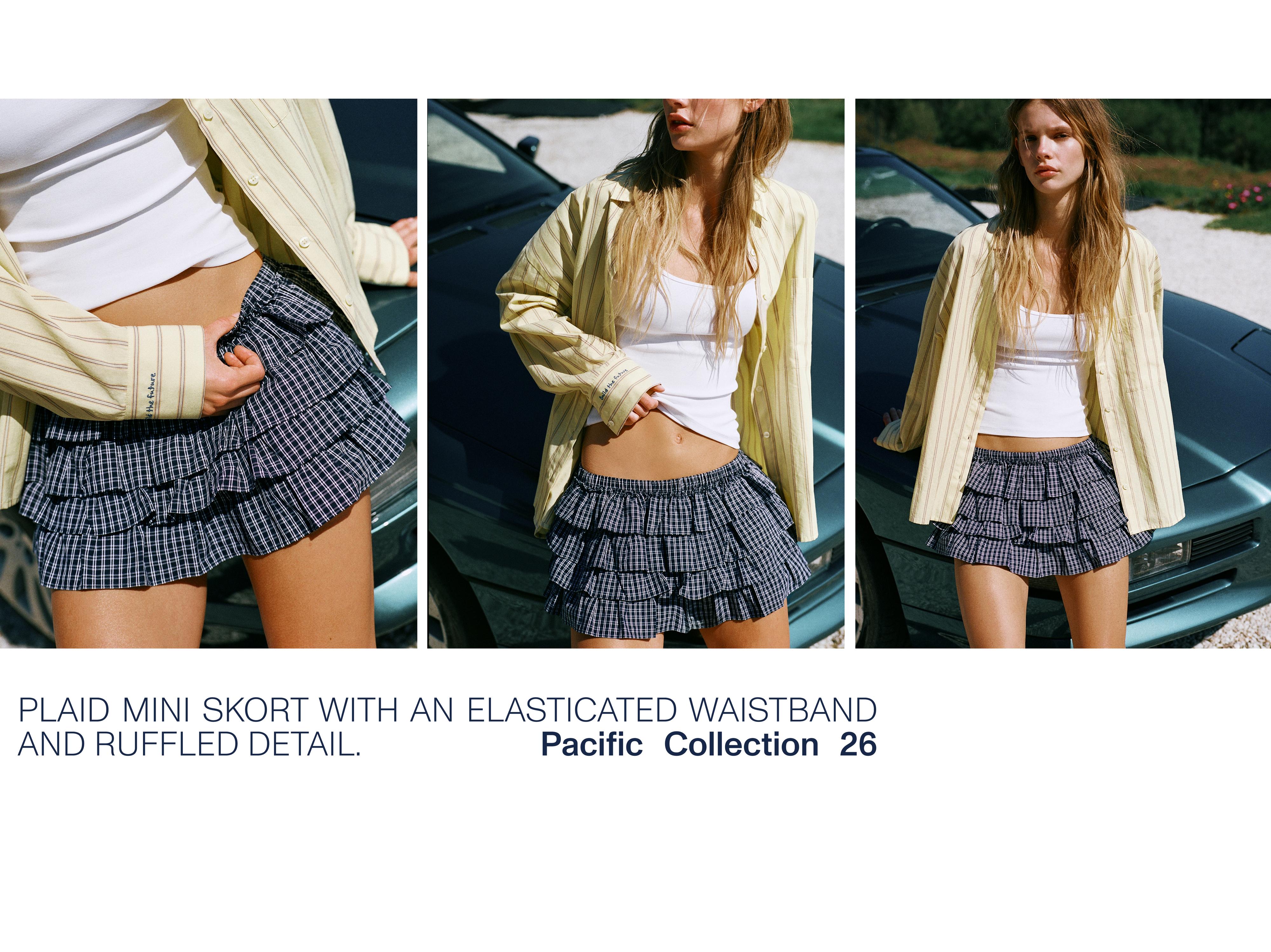 Kareli fırfırlı şort etek - Görsel 17