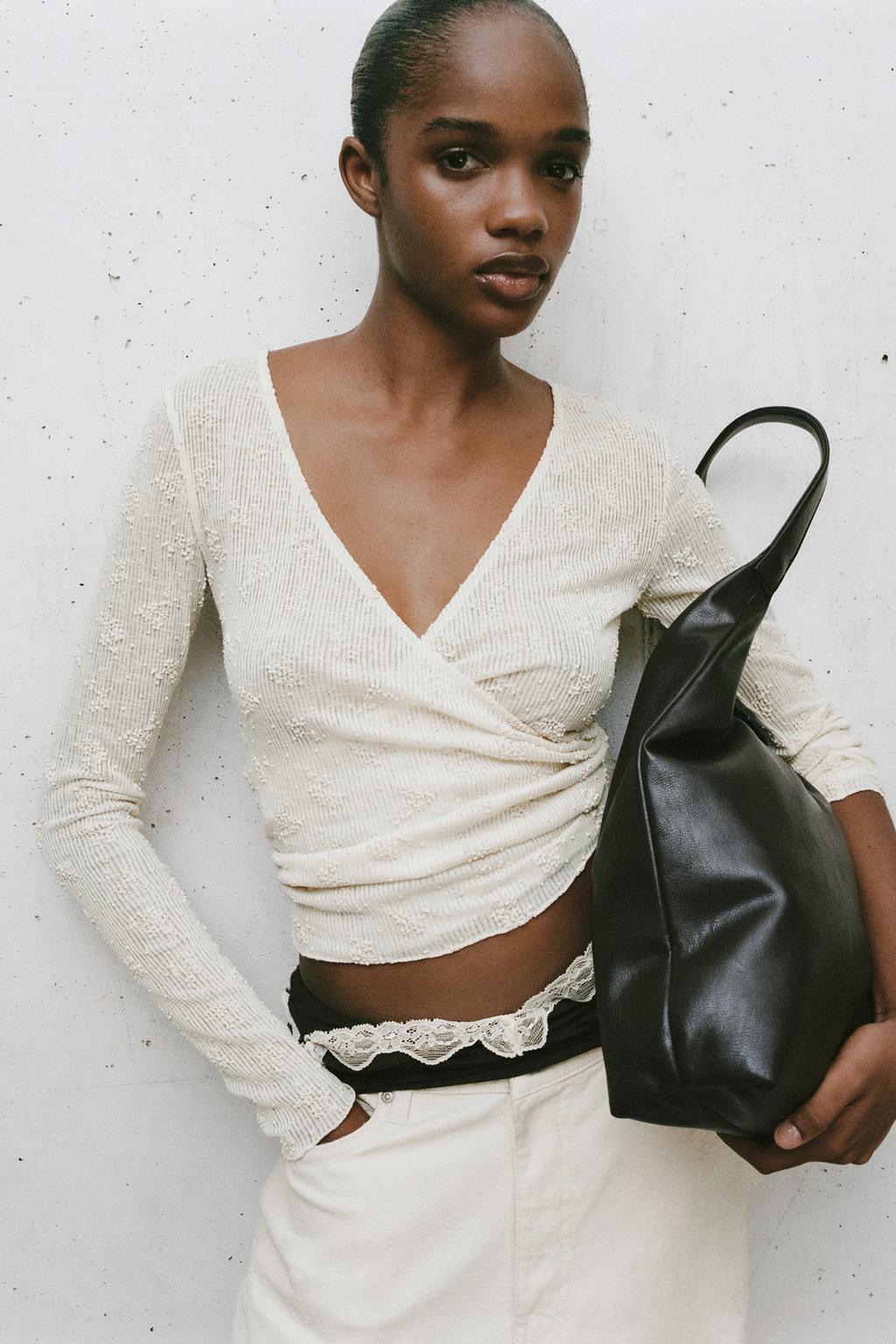 Floral knit wrap top pull&bear