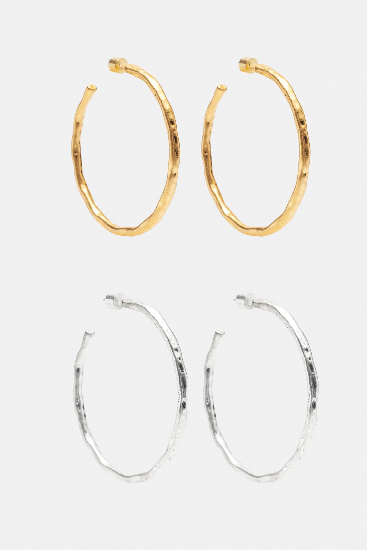 Textured hoop earrings — Silver