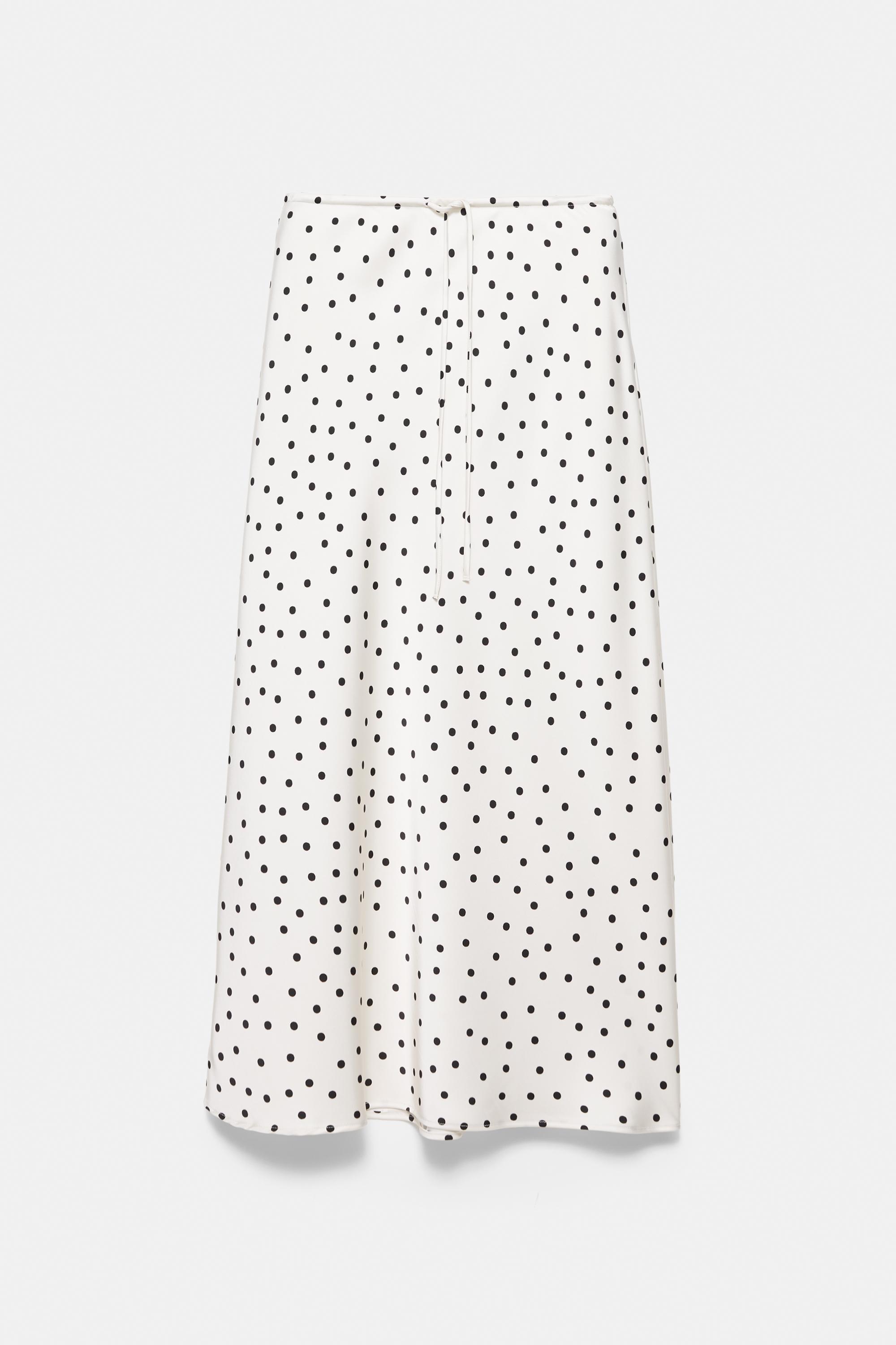 Satin drawstring midi skirt — Ecru/Black