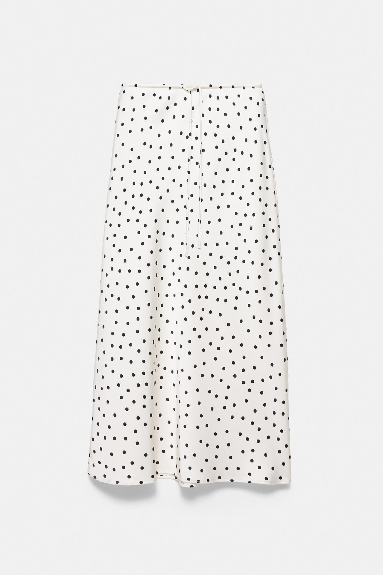 Satin drawstring midi skirt — Ecru/Black