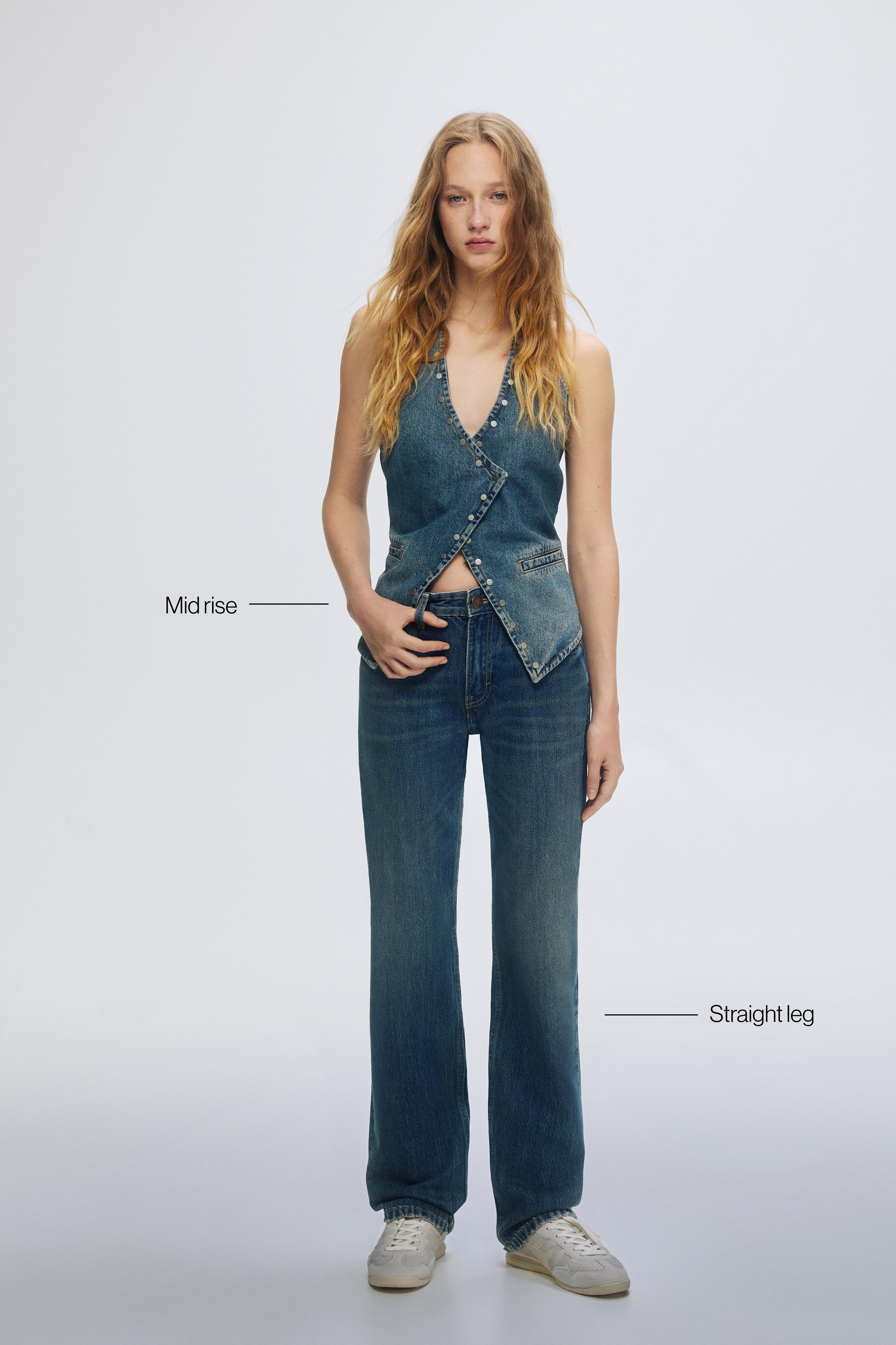 Mid-waist straight-leg jeans — Dark blue