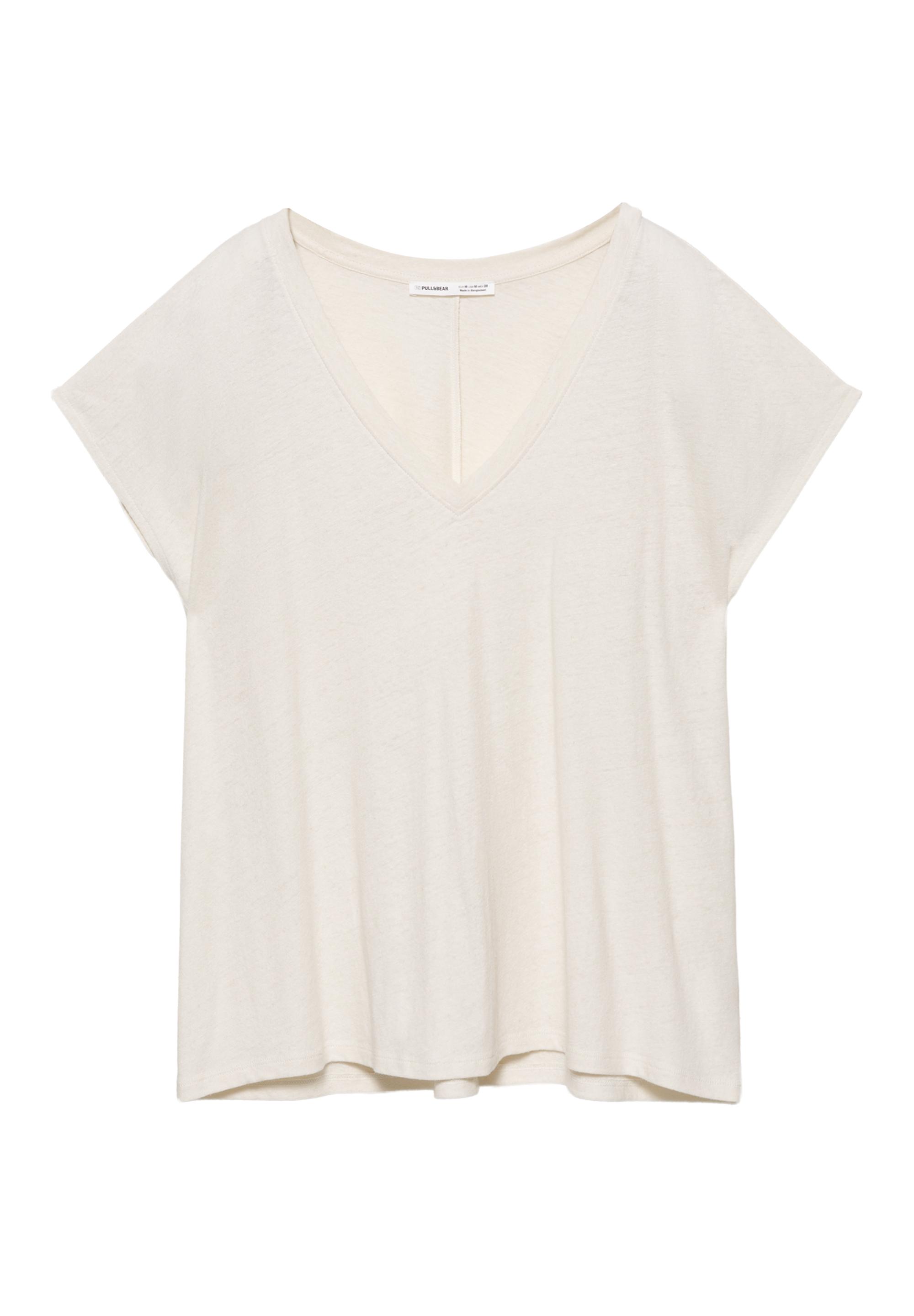 V-neck linen T-shirt — Light beige