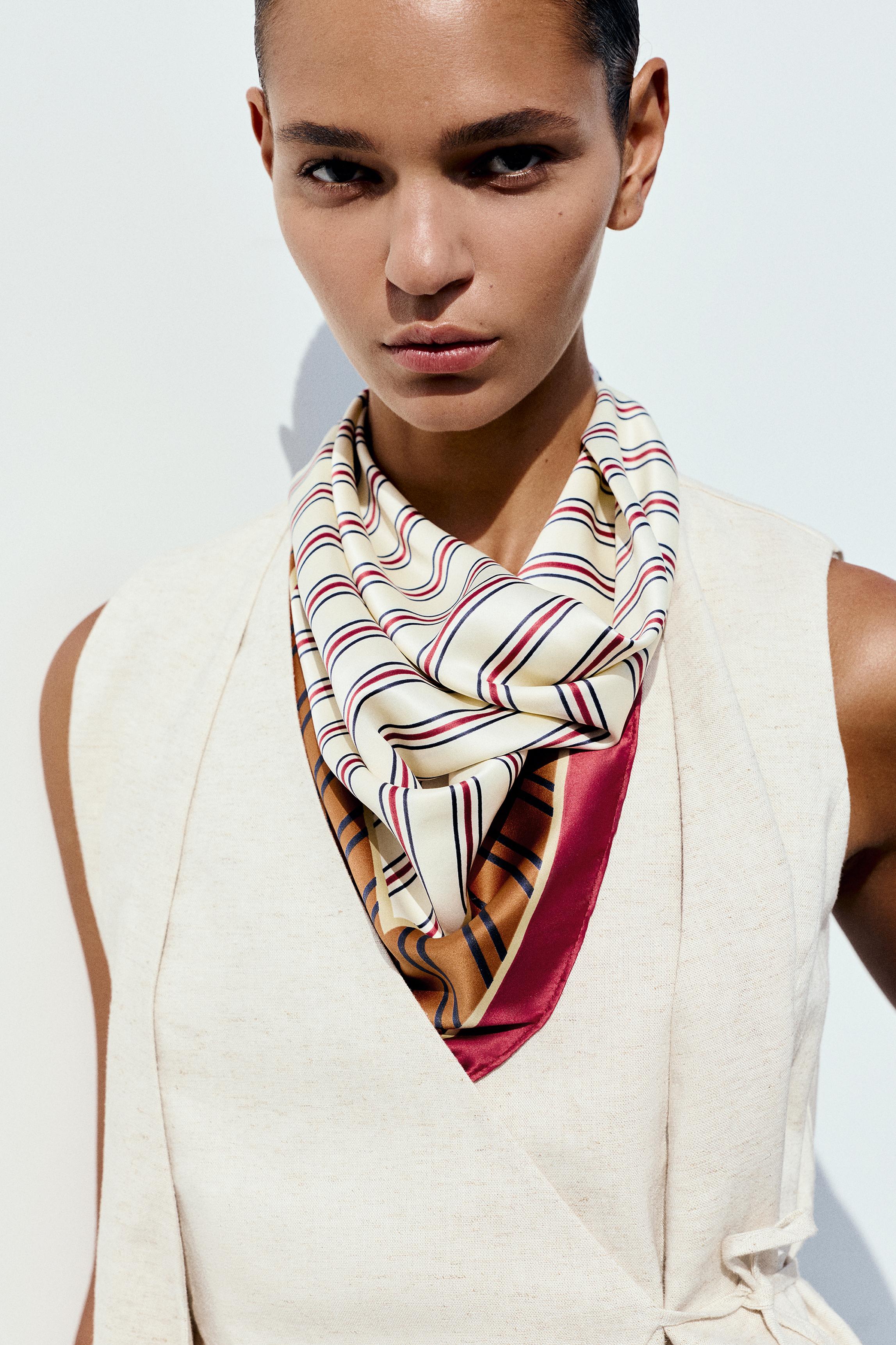 Striped satin scarf — Orange