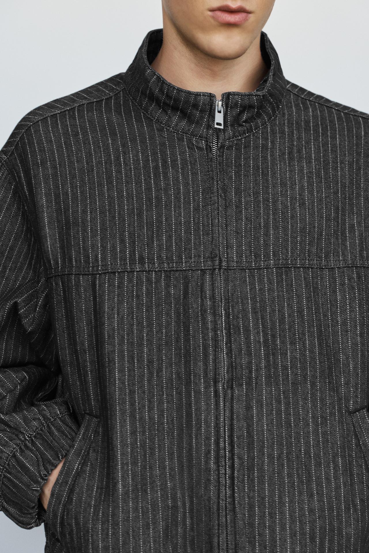 Striped denim jacket — Black