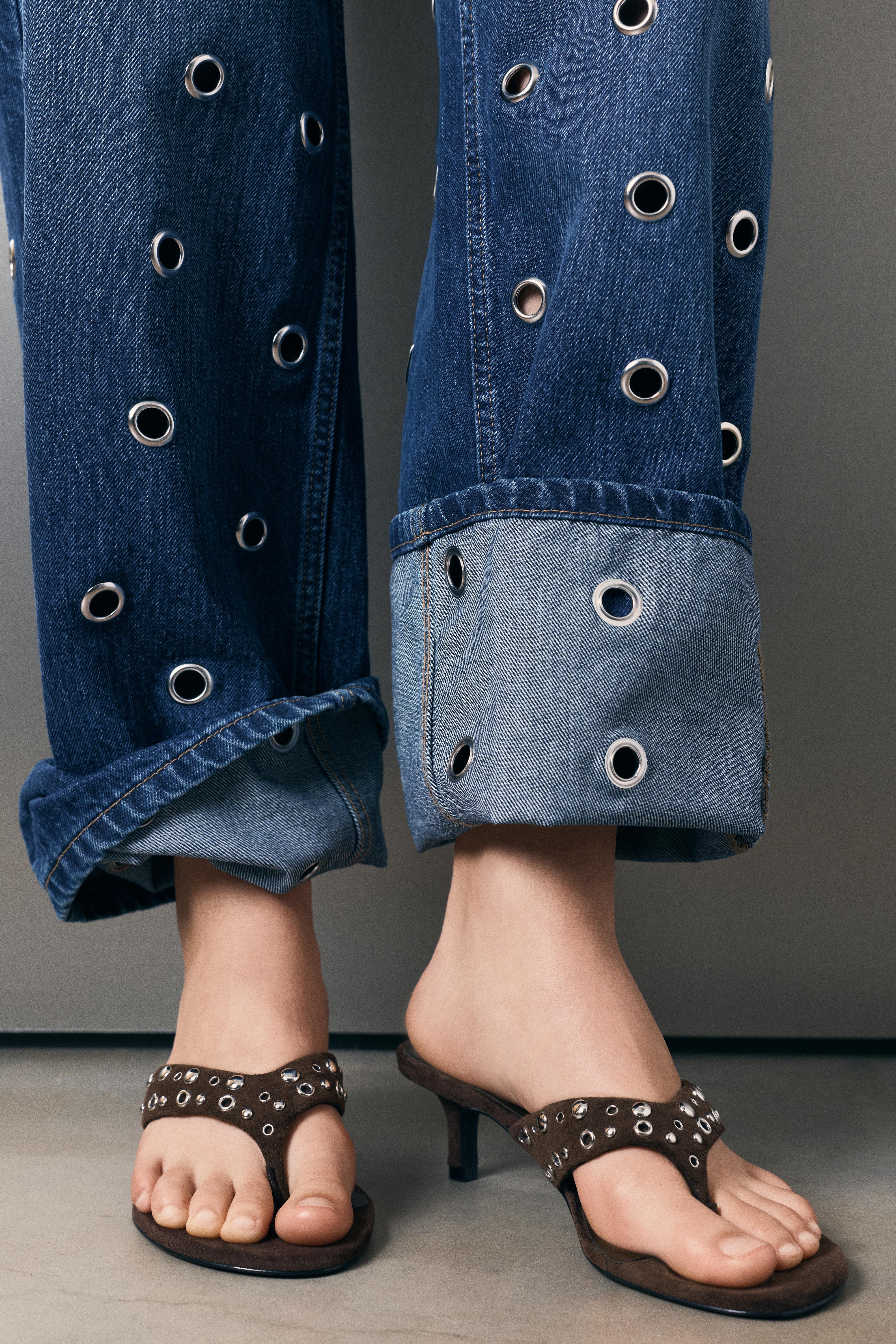 Heeled sandals with studs — Brown