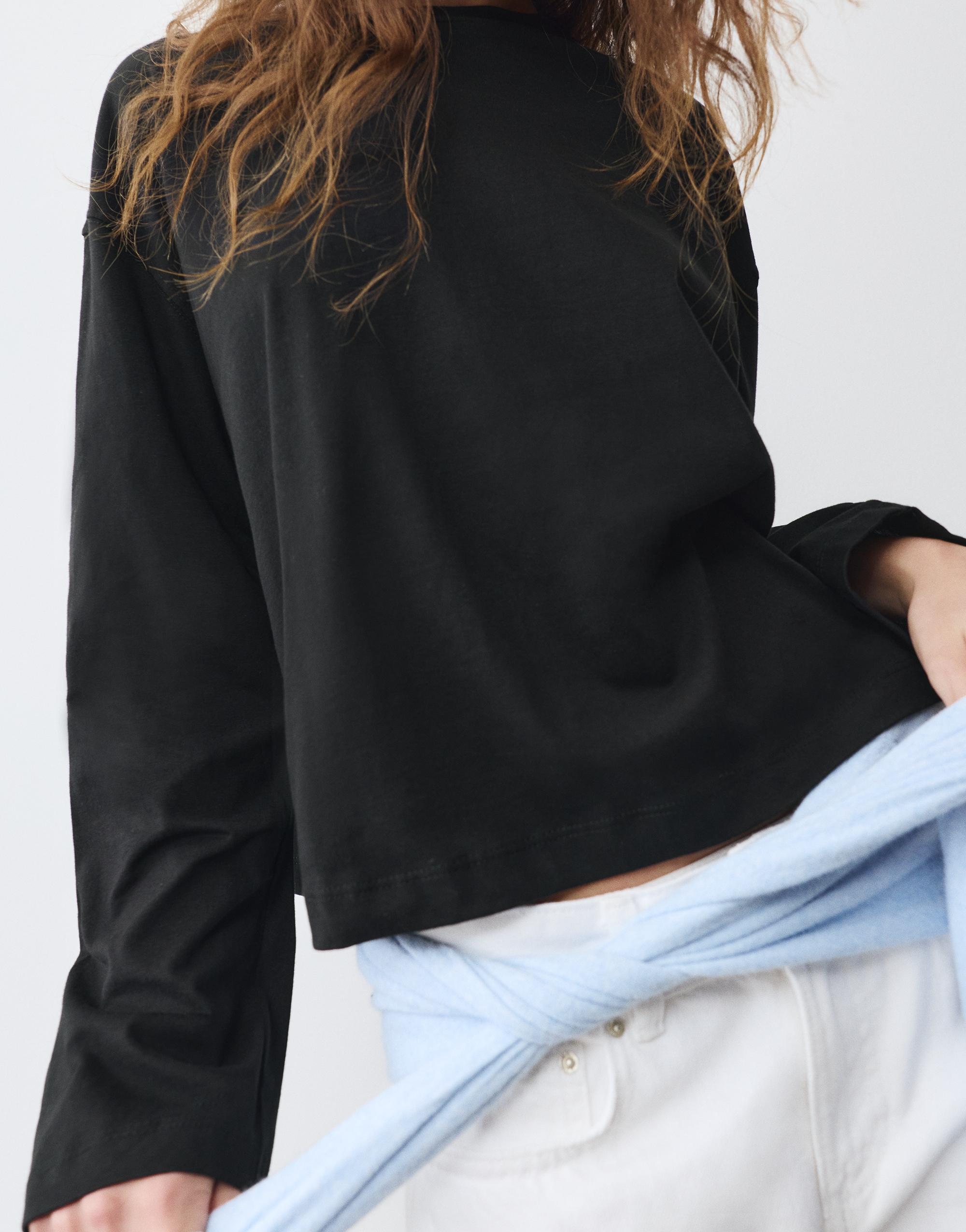 Boxy-fit long sleeve T-shirt — Black
