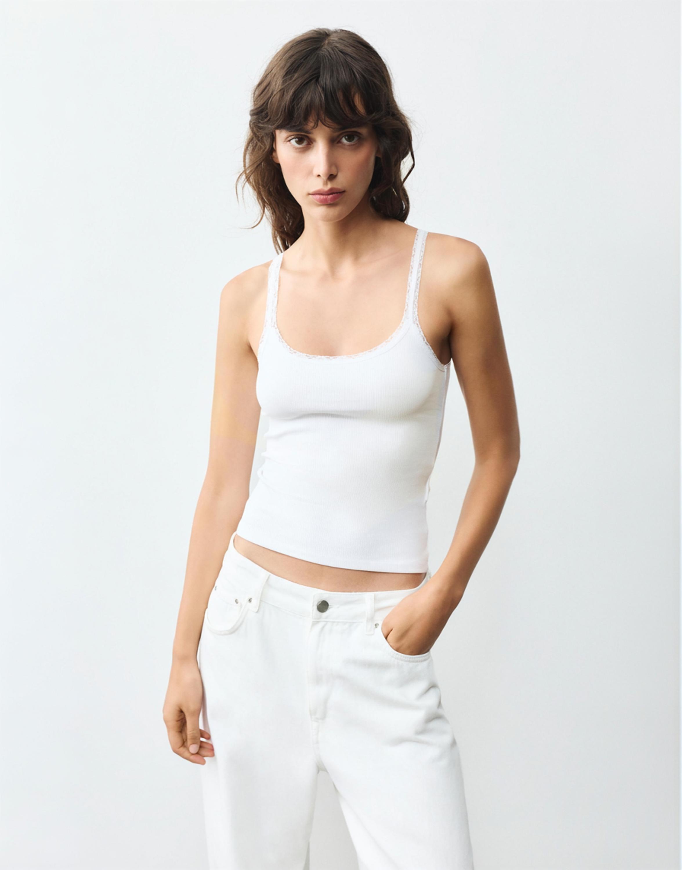 Lace-trim tank top — White