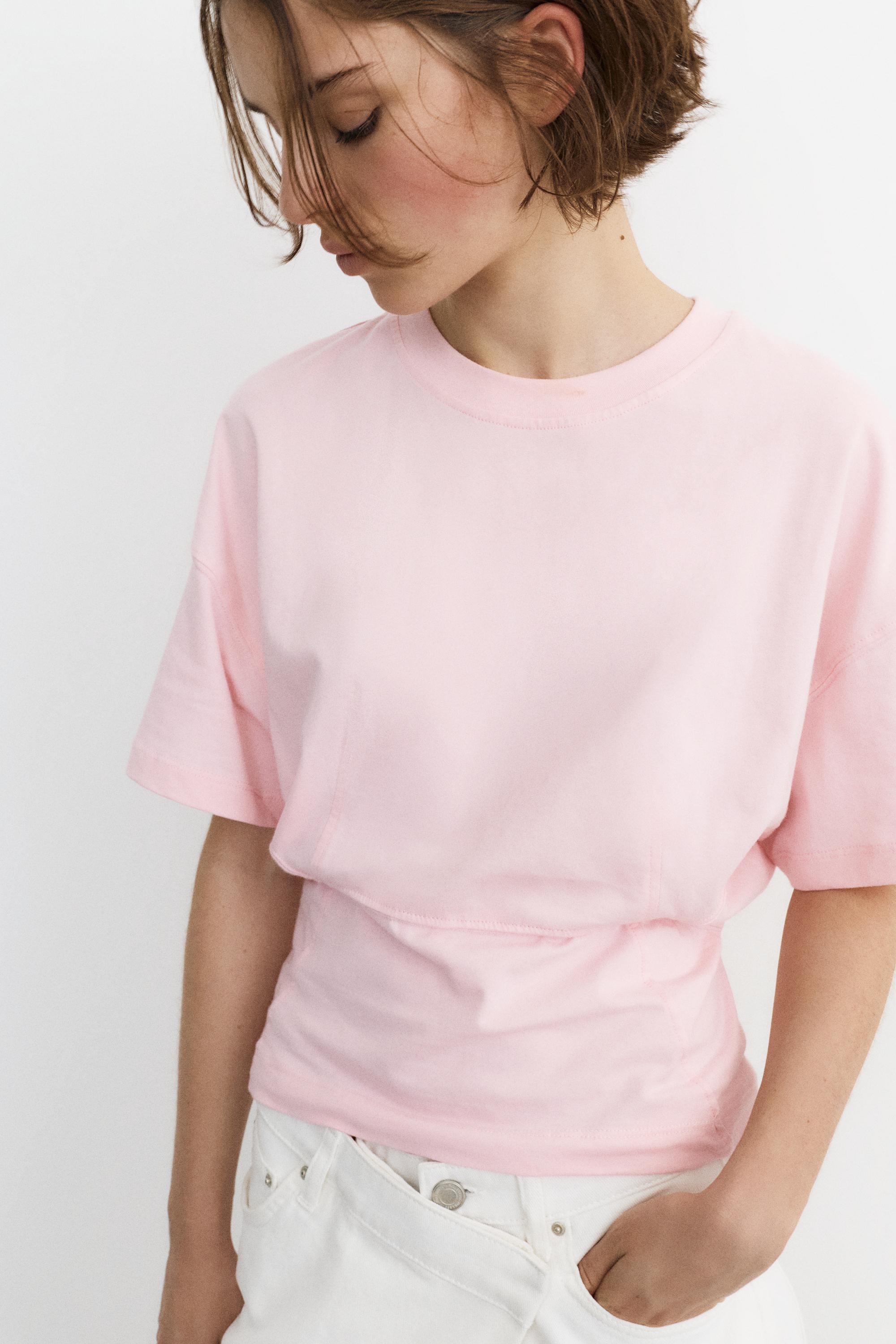 Panelled boxy-fit T-shirt — Pink