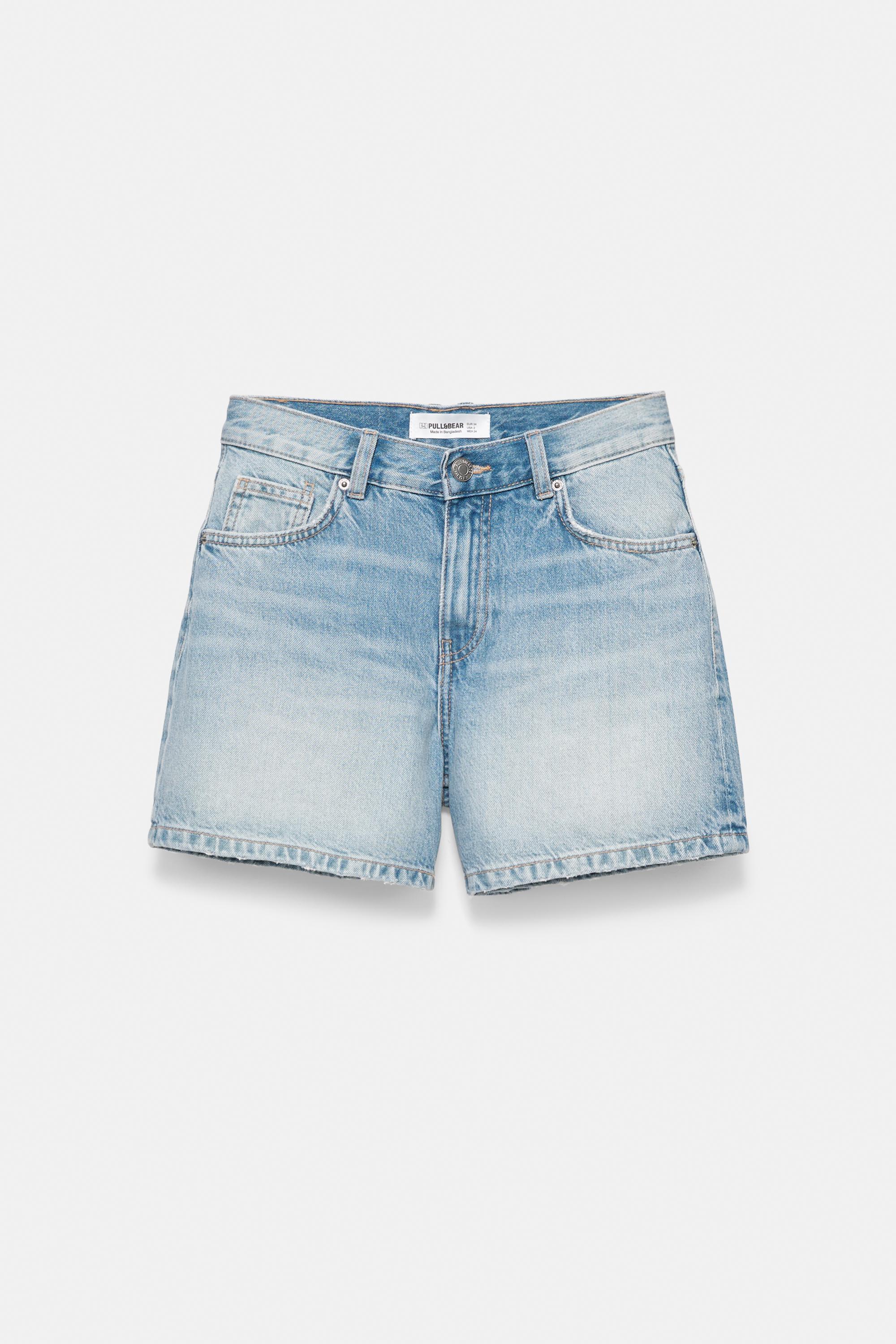Mid-waist denim Bermuda shorts — Pale blue