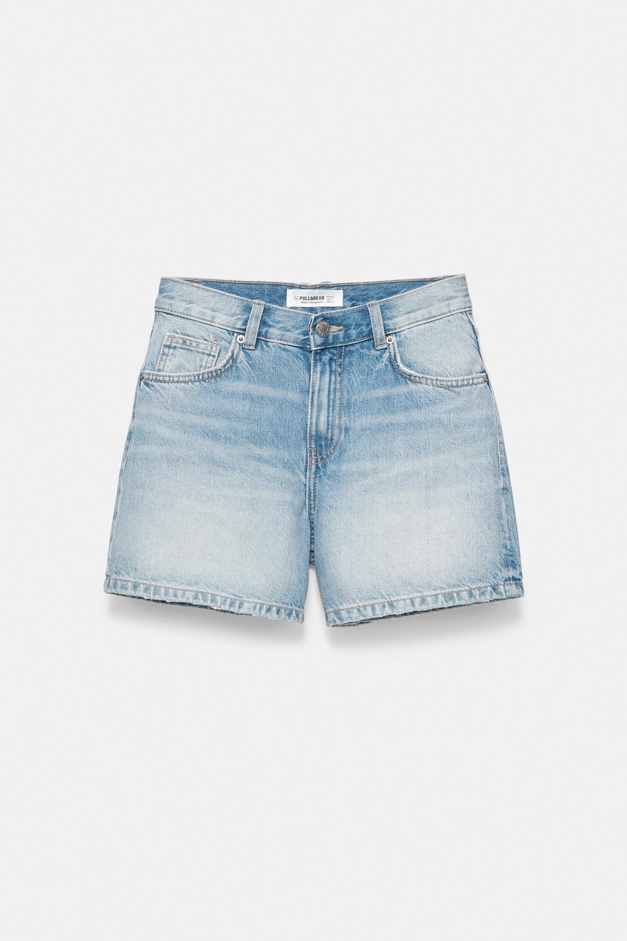 Mid-waist denim Bermuda shorts — Pale blue