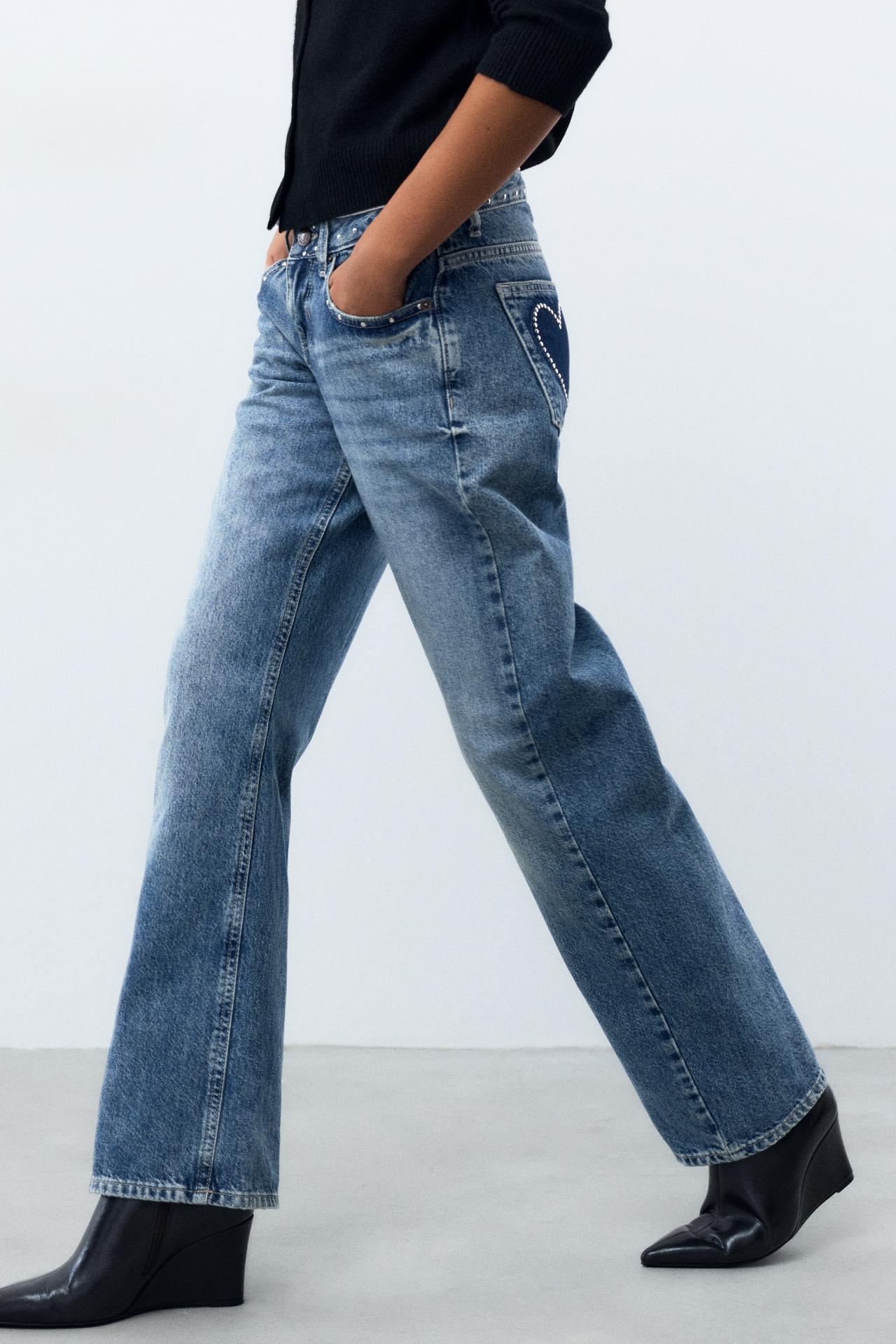 Low-rise straight jeans with studs — Medium blue
