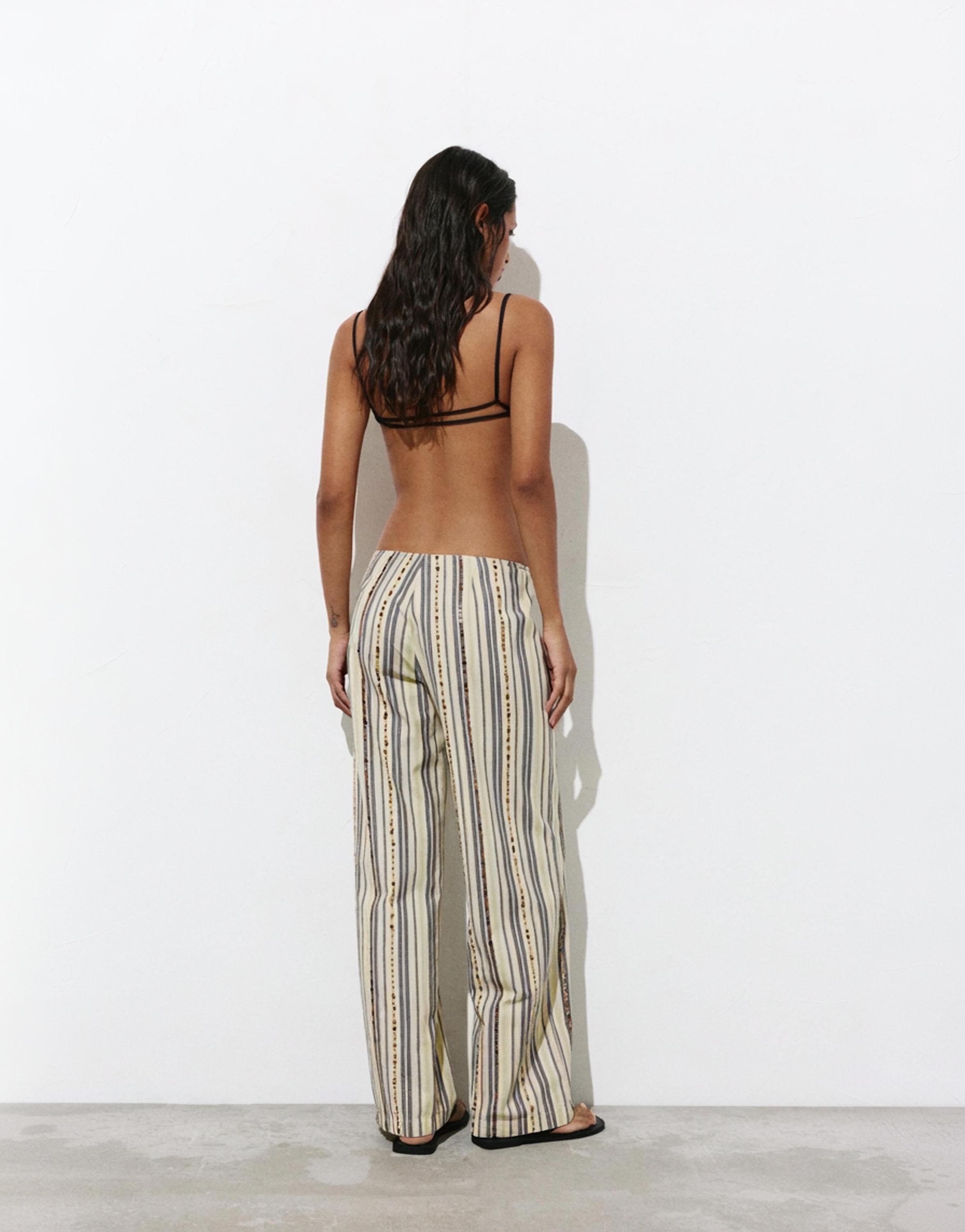 Striped sequin trousers — Brown