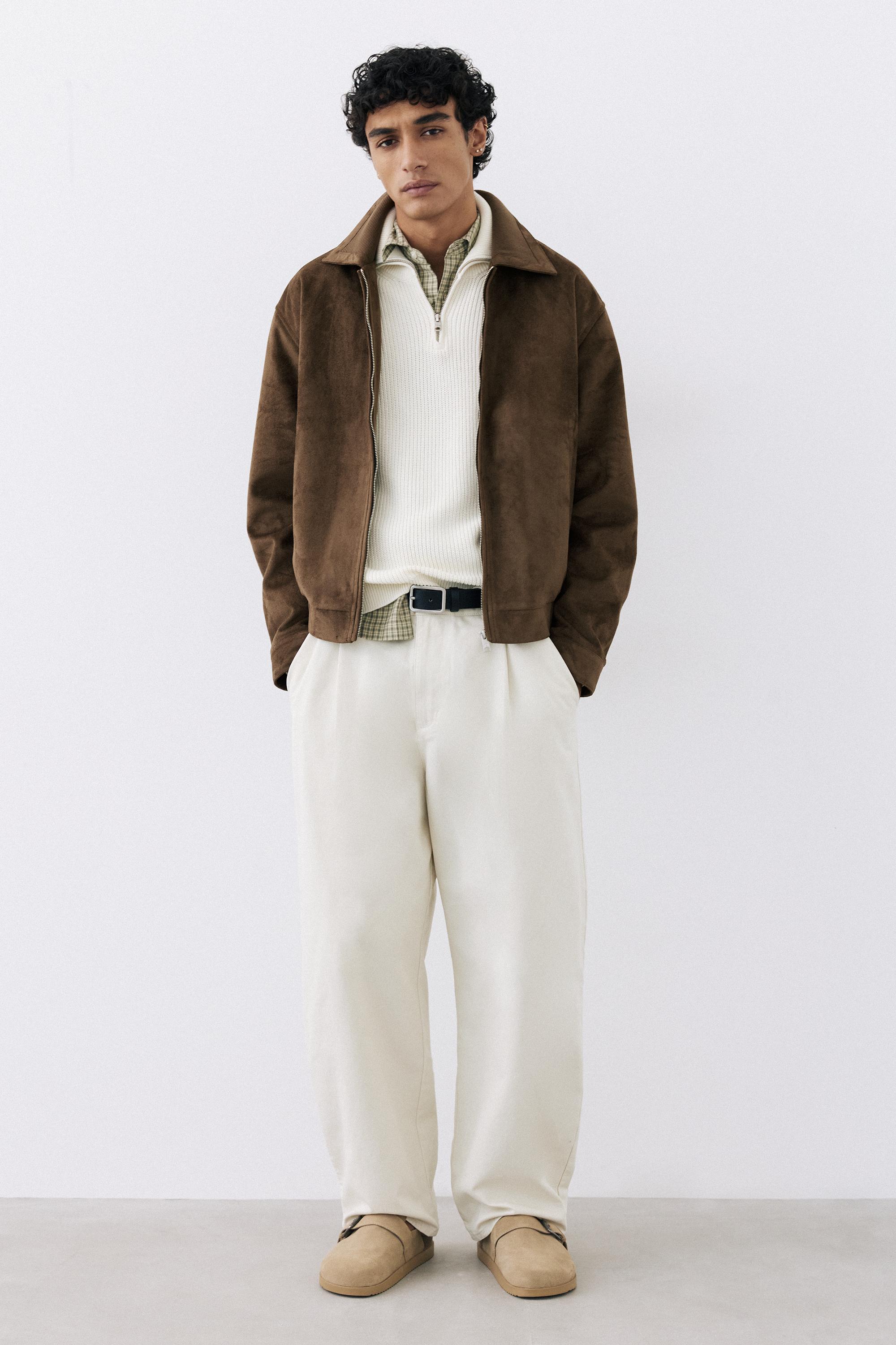 Faux suede jacket — Dark brown