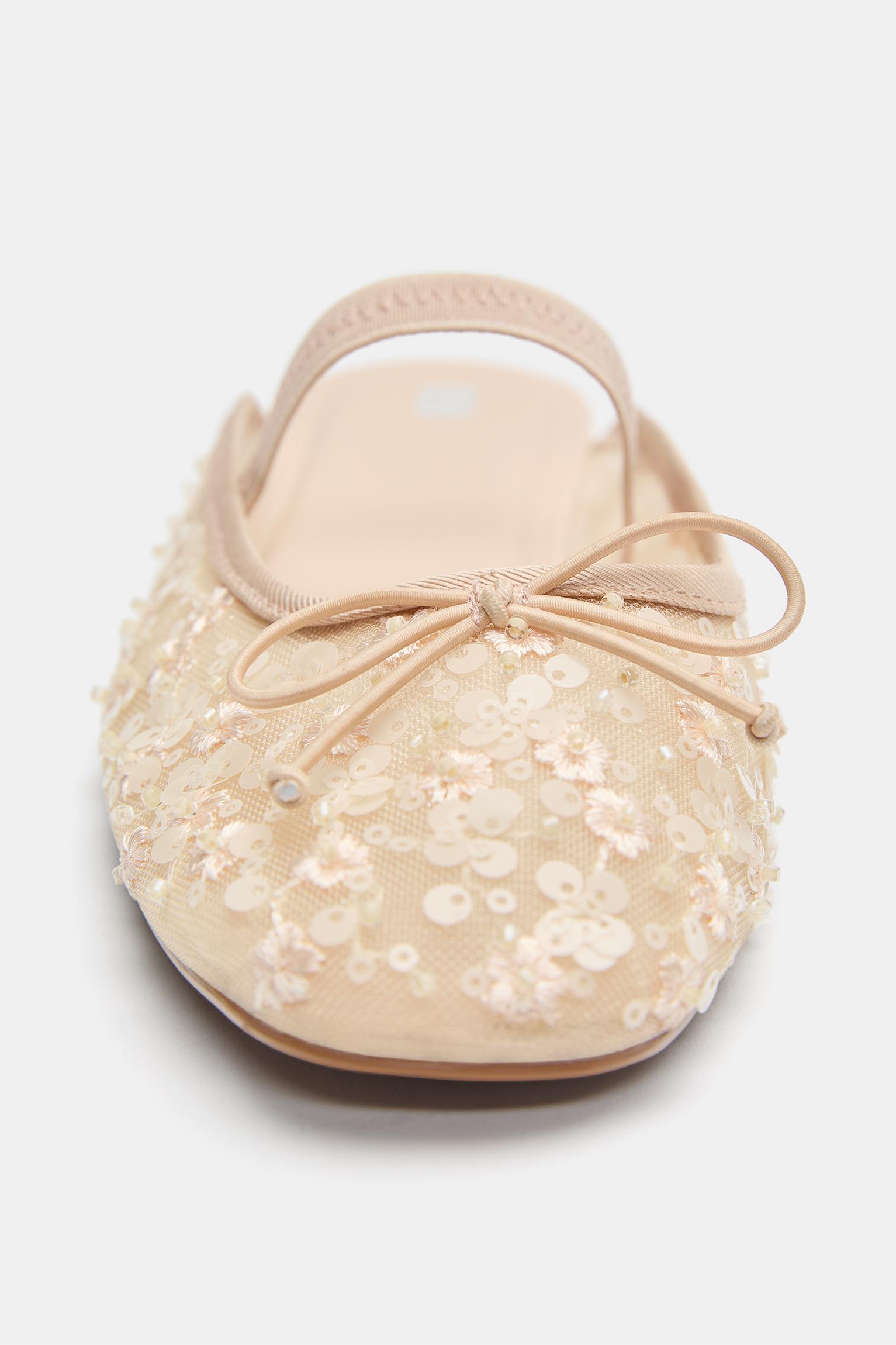 Embellished mule ballet flats — Nude