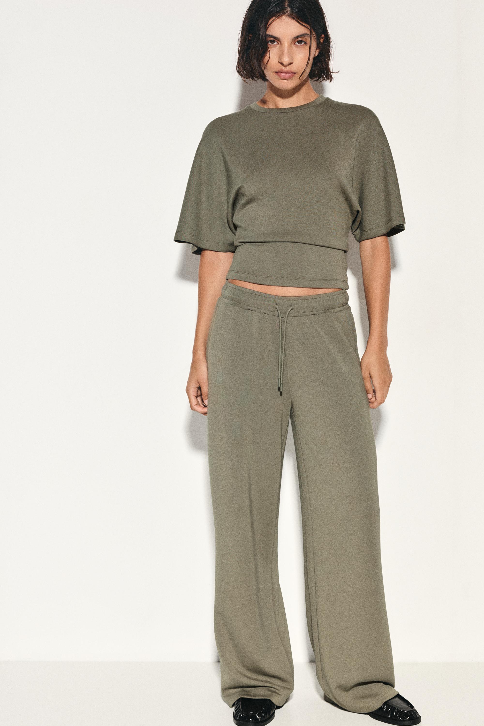 Modal wide-leg trousers — Khaki