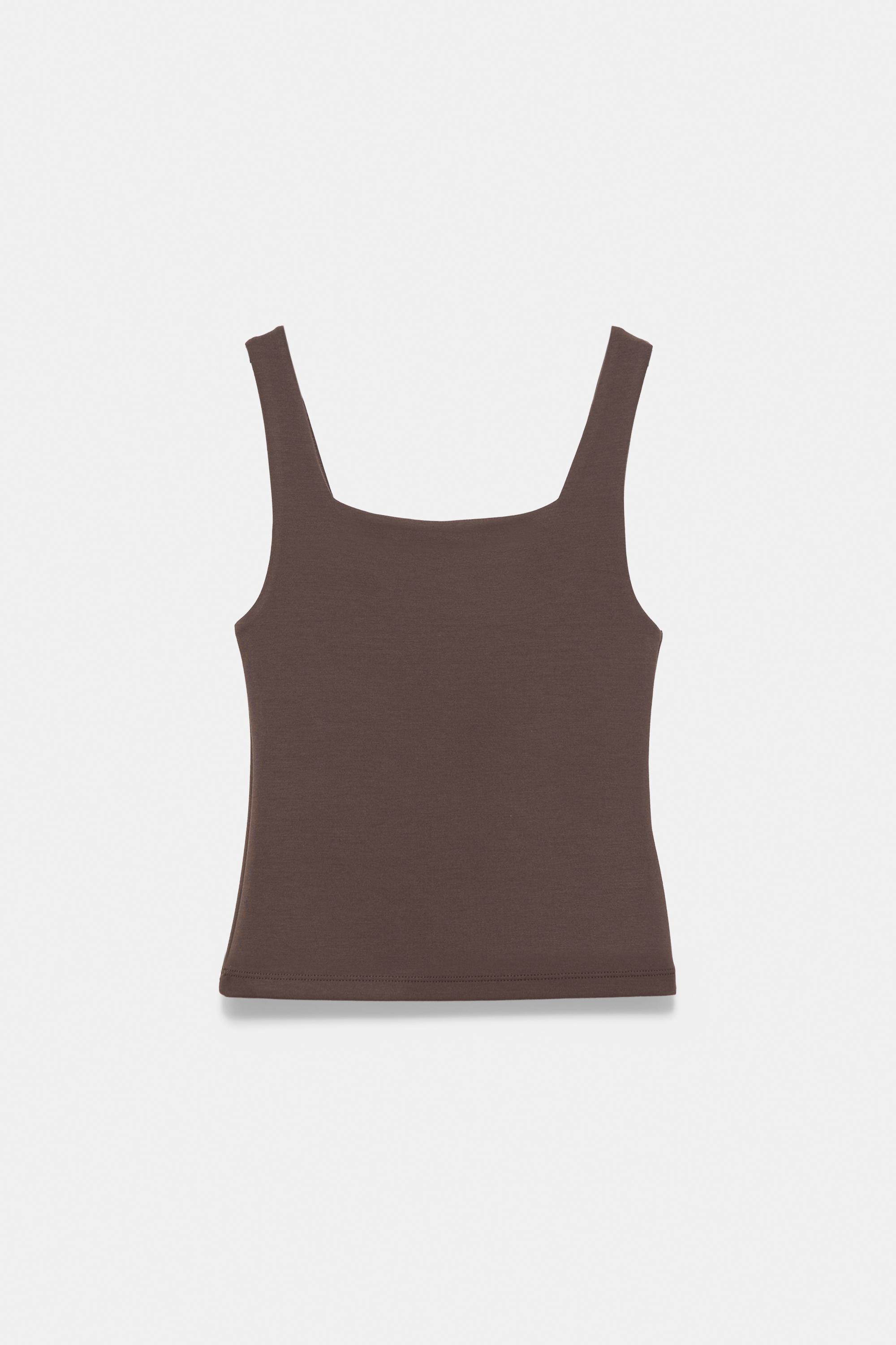 Square neck strappy top — Brown