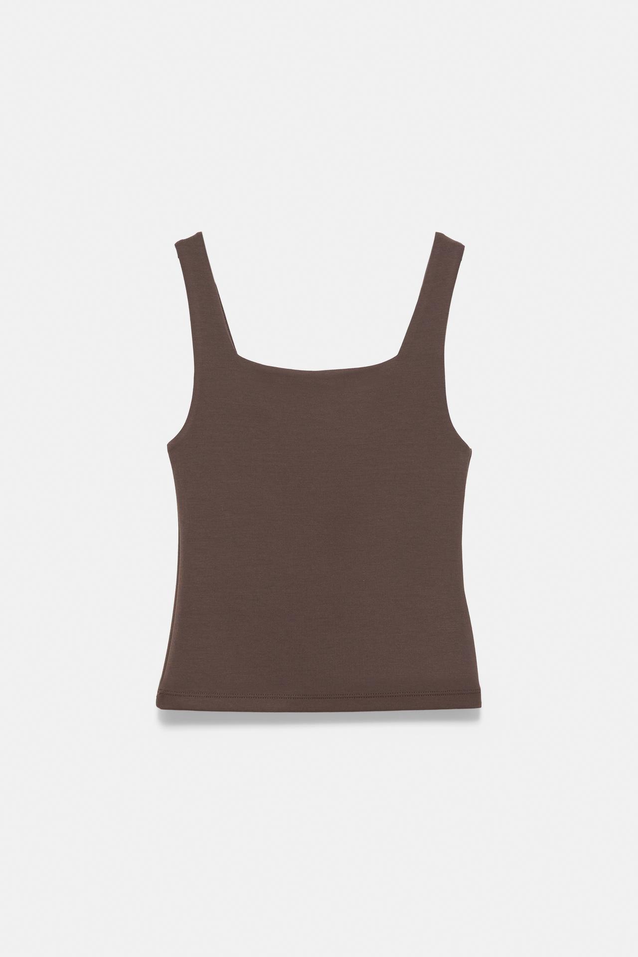 Square neck strappy top — Brown