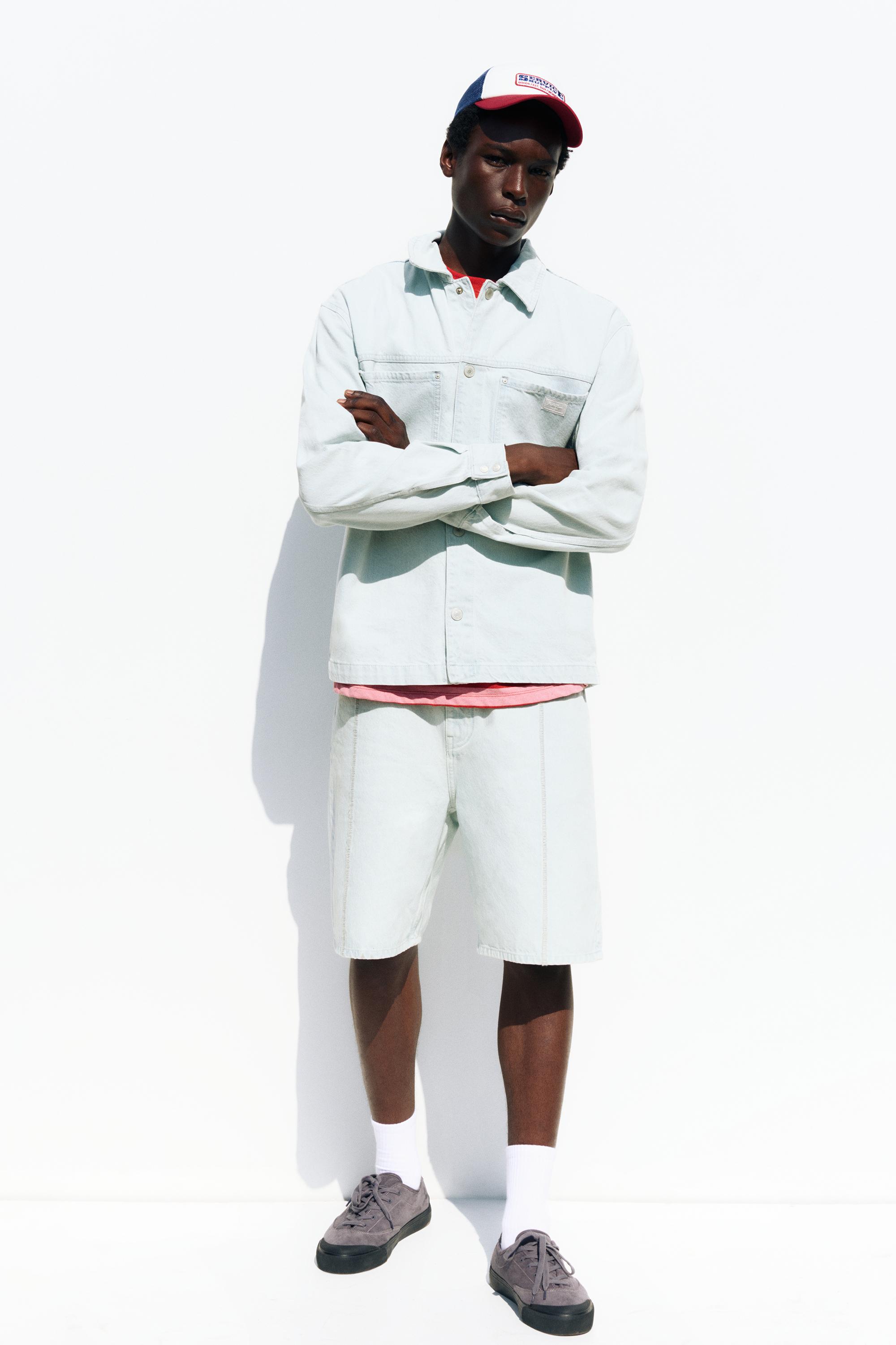 Bermuda Baggy In Denim Con Cuciture