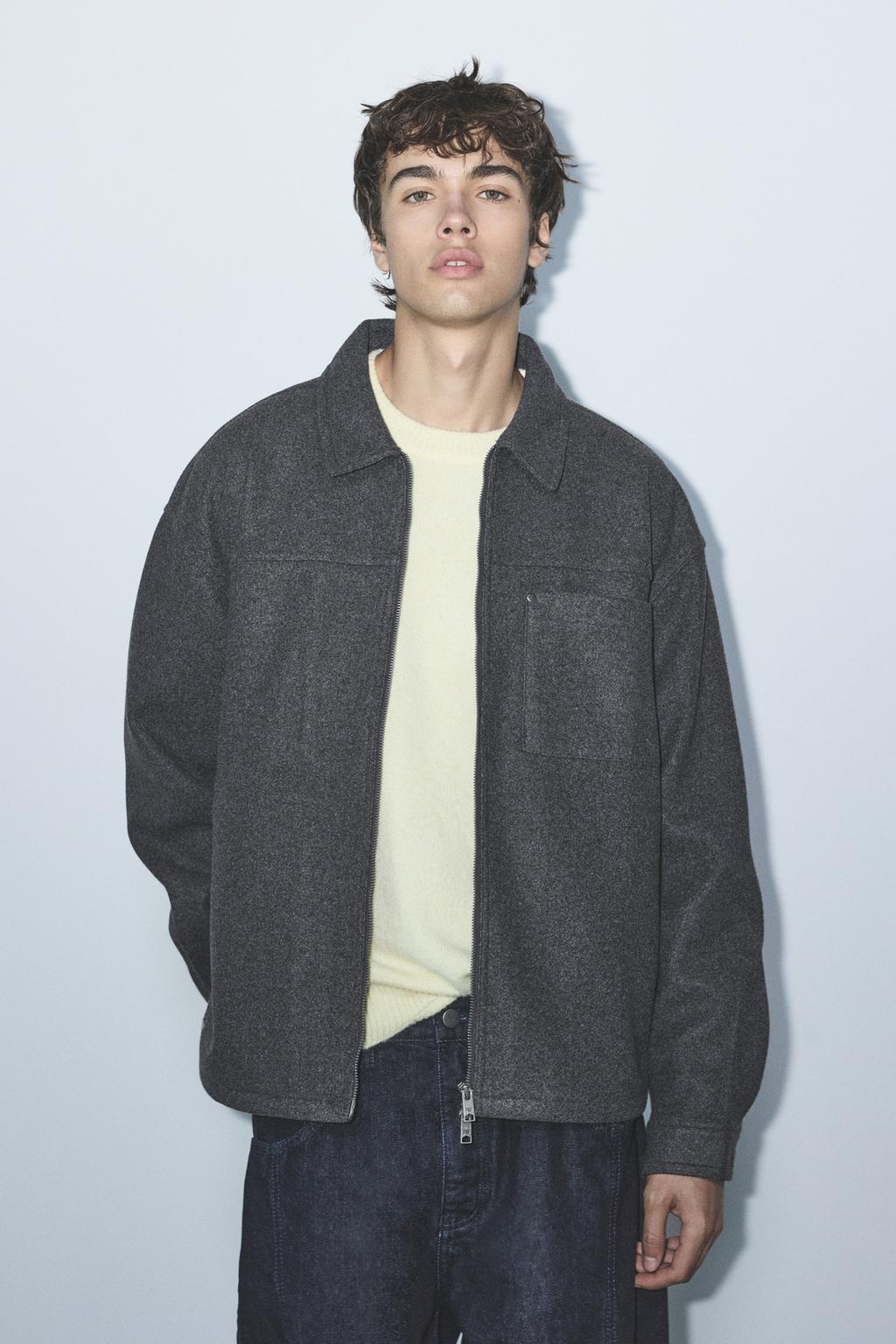 Felted zip-up overshirt