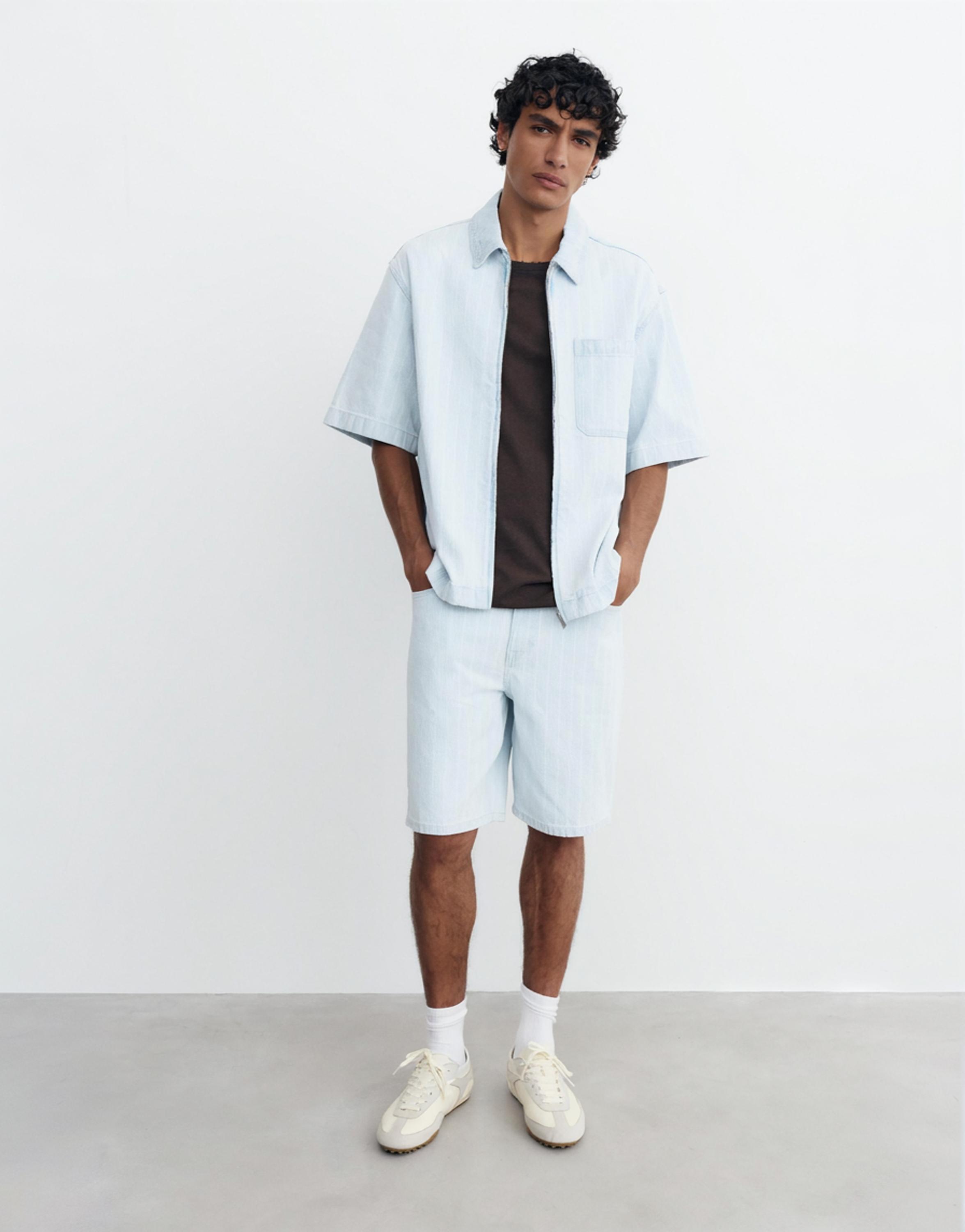 Zip-up denim shirt — Pale blue
