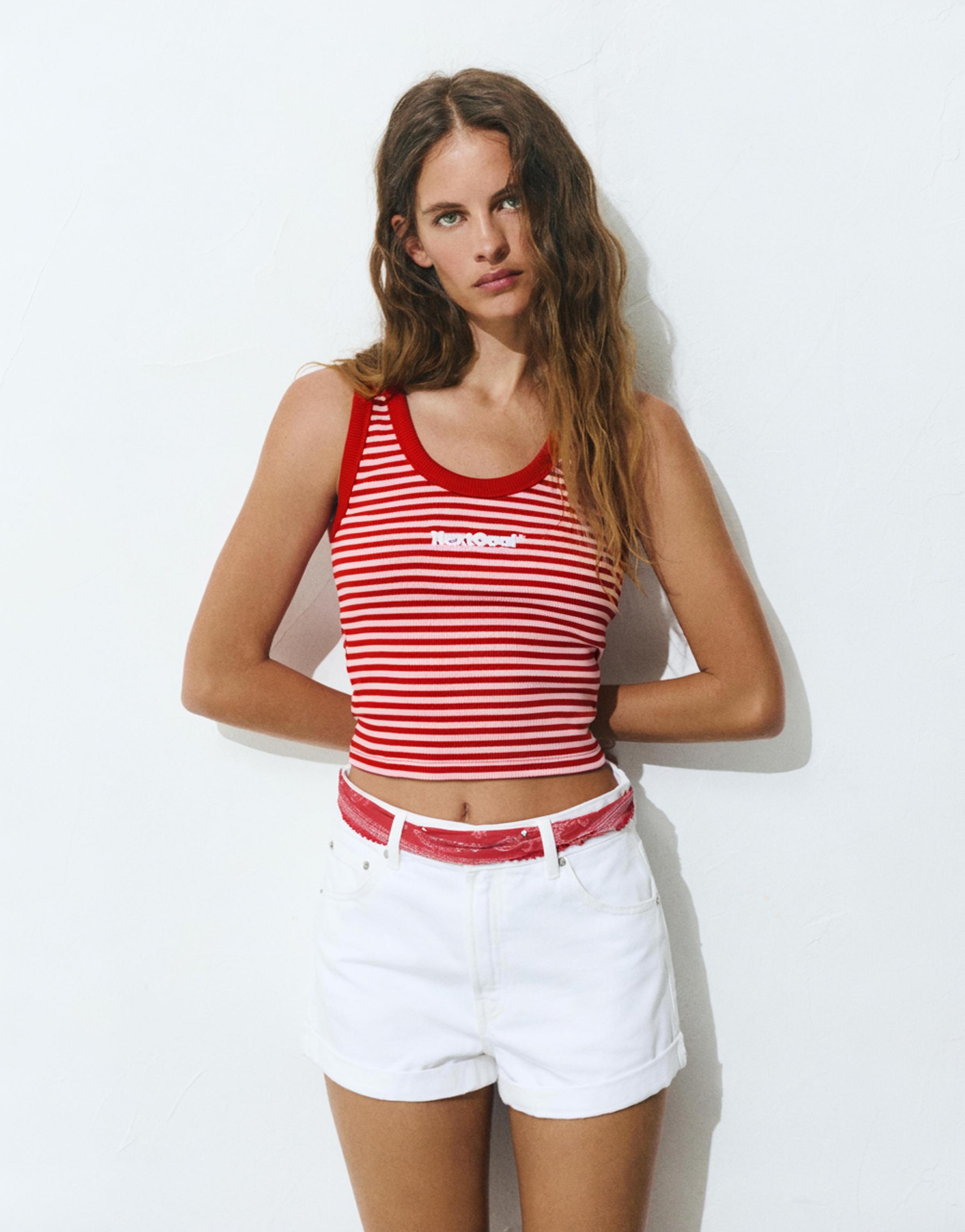 İşlemeli çizgili tank top - Görsel 11