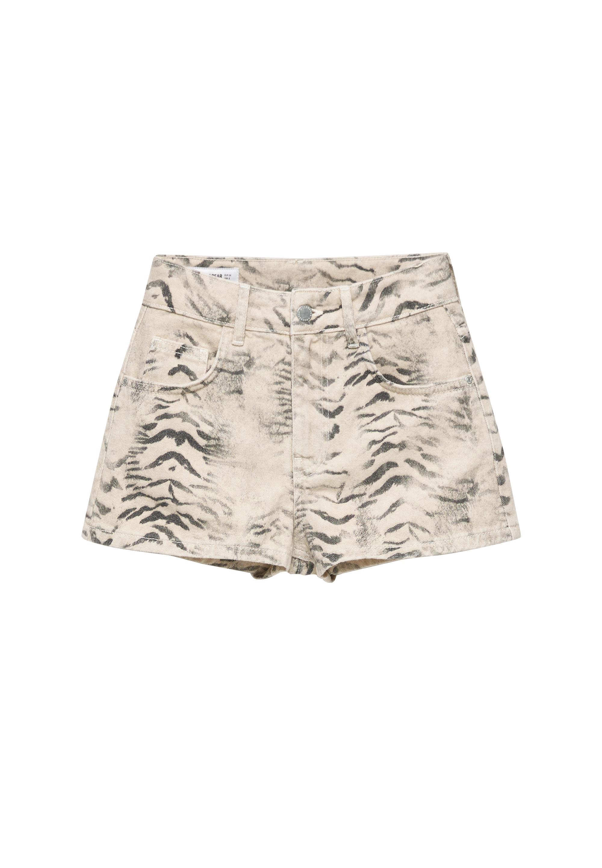 Leopard print denim mini shorts — Ochre