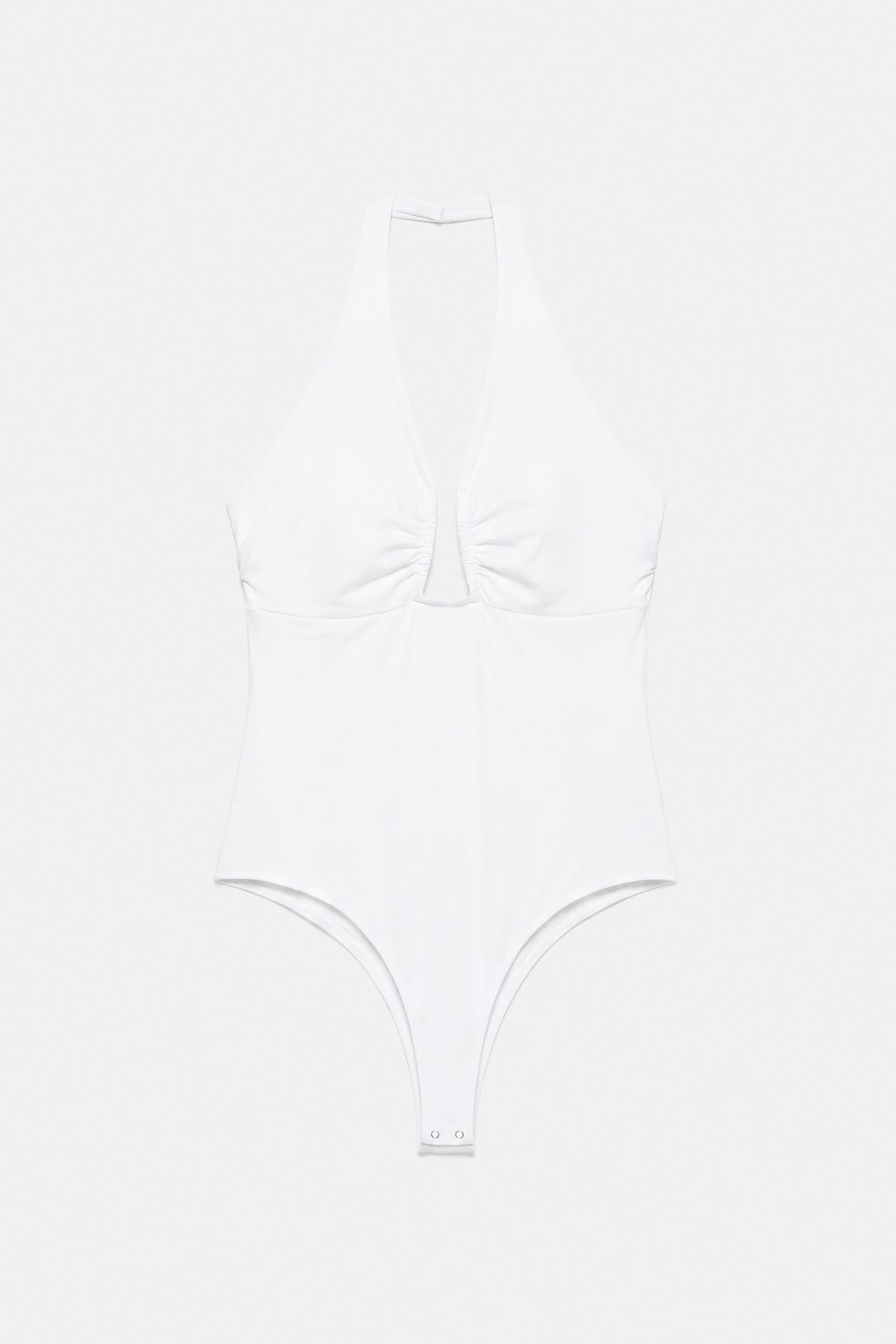 Gathered halterneck bodysuit — White