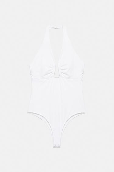 Gathered halterneck bodysuit — White 6