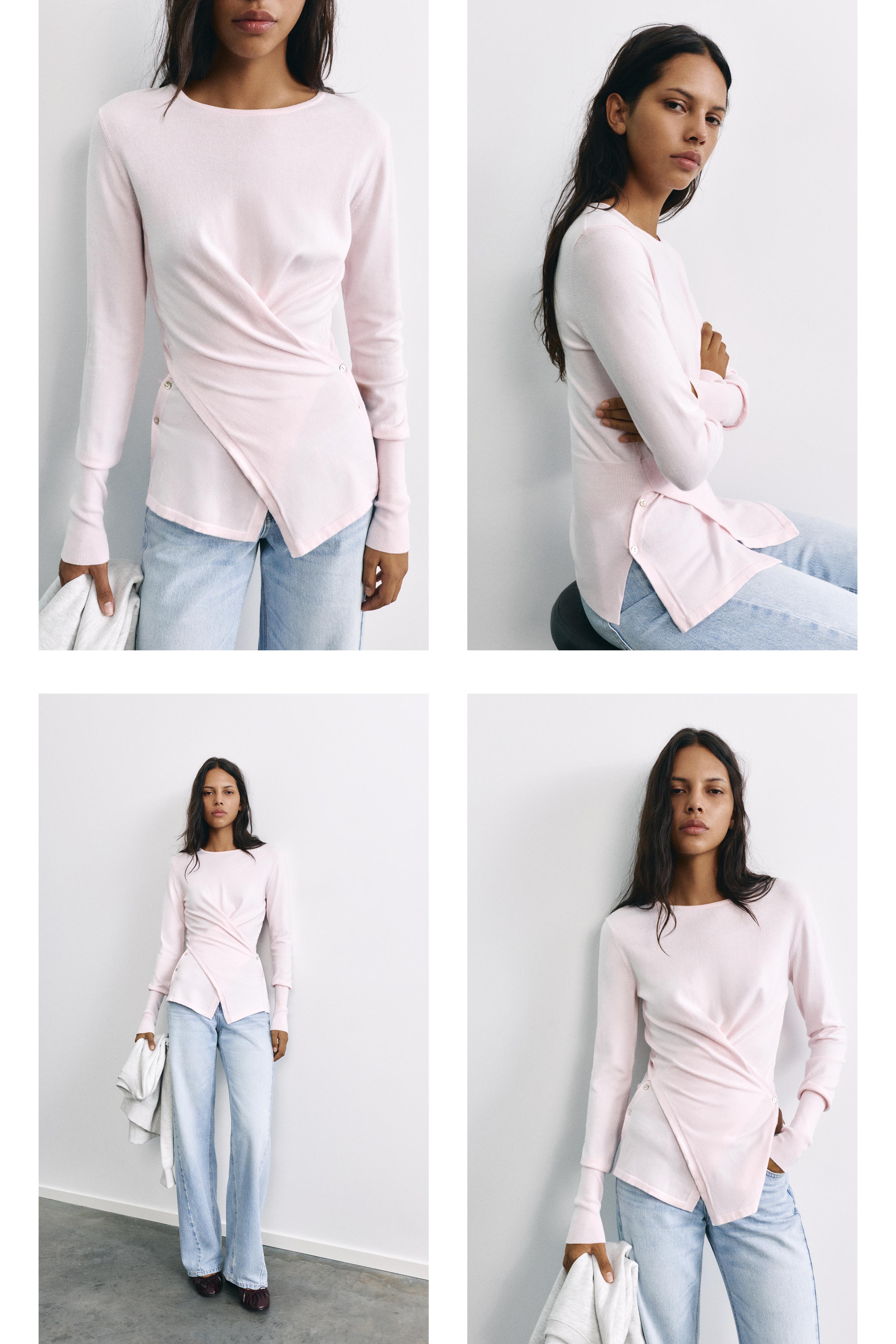 Buttoned crossover jumper — Pink