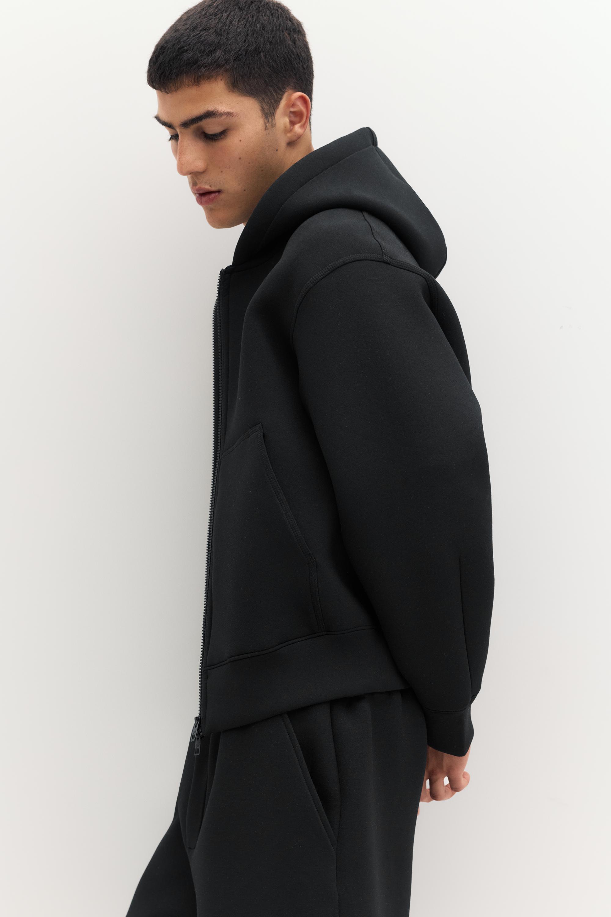 Neoprene-effect hoodie — Black